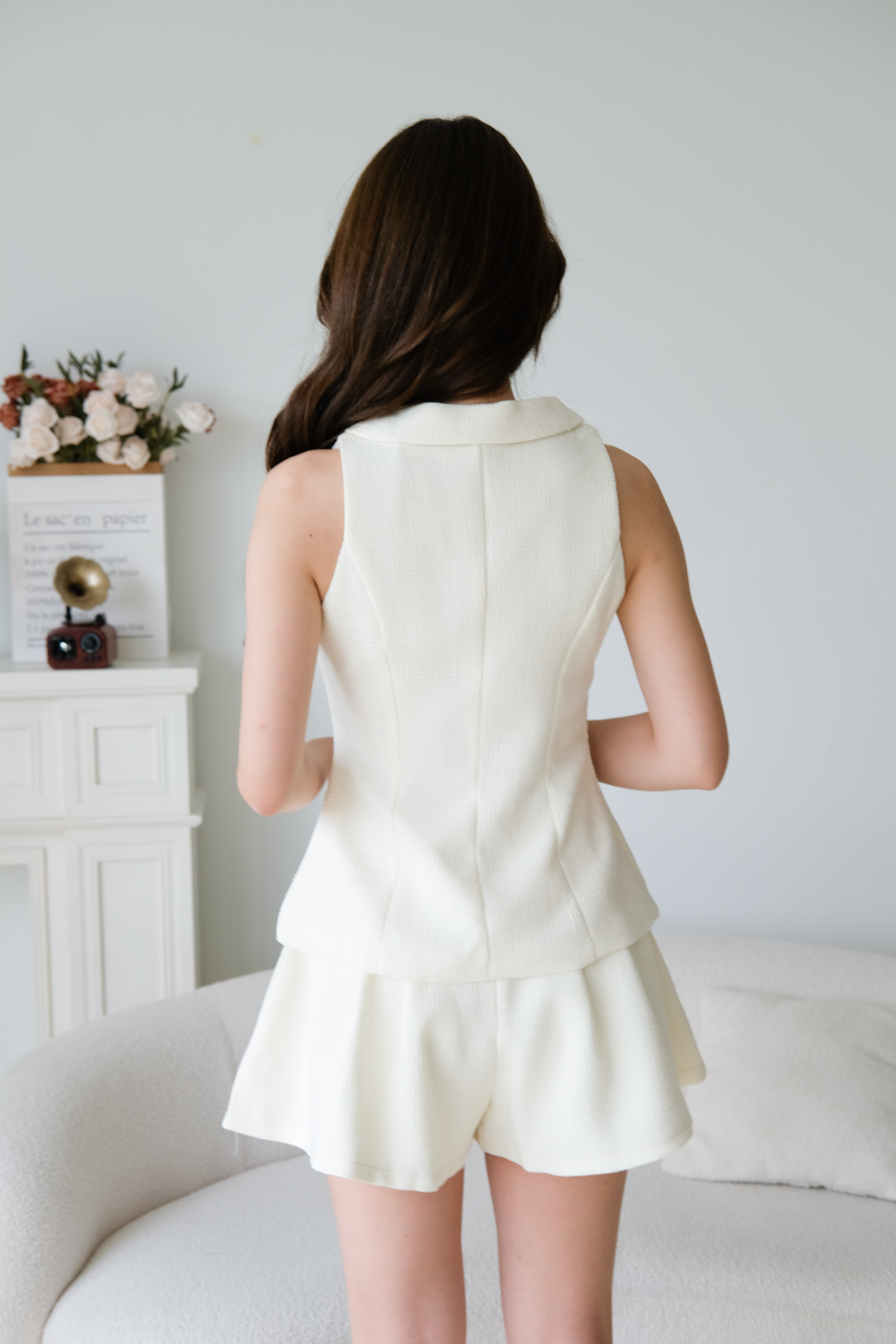 Gwen Collared Tweed Set (White)