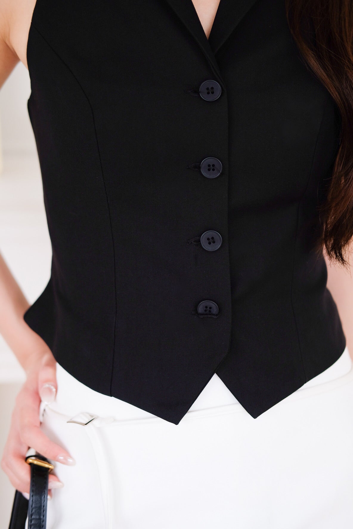 Selene Crop Vest Top (Black)