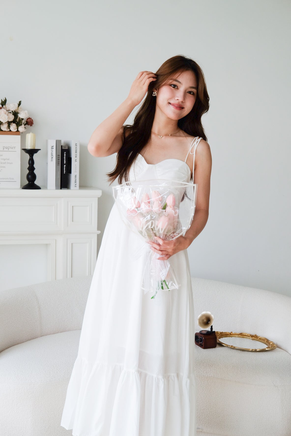 Delanie Sweetheart Ruffle Maxi Dress (White)