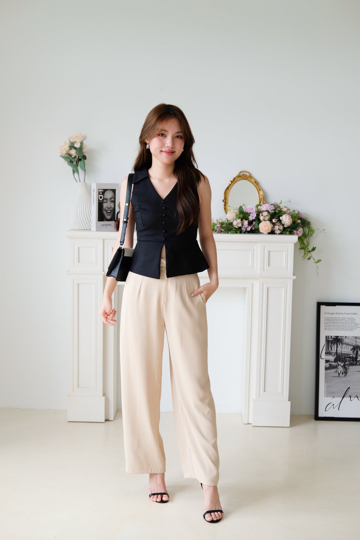 Faustine Collared Work Top (Black)