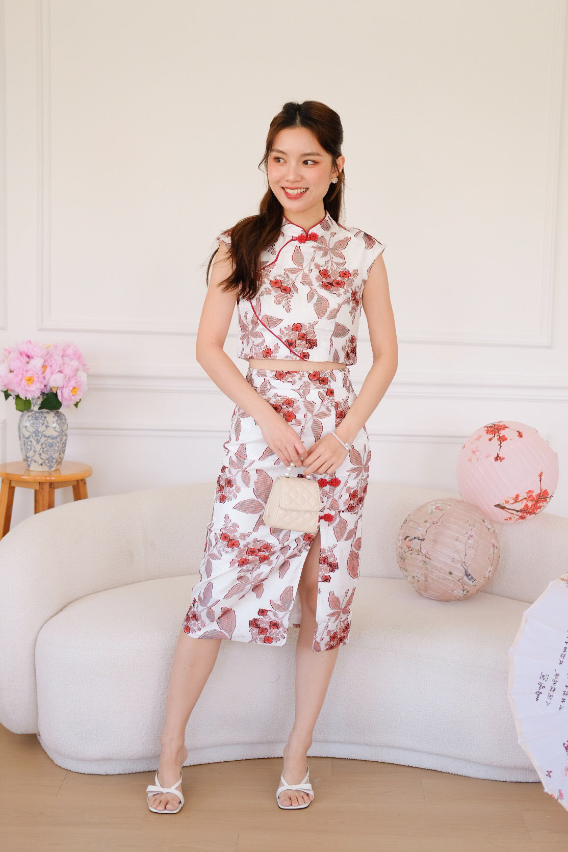 素瑾 Su Jin Floral Midi Cheongsam Set (Red)