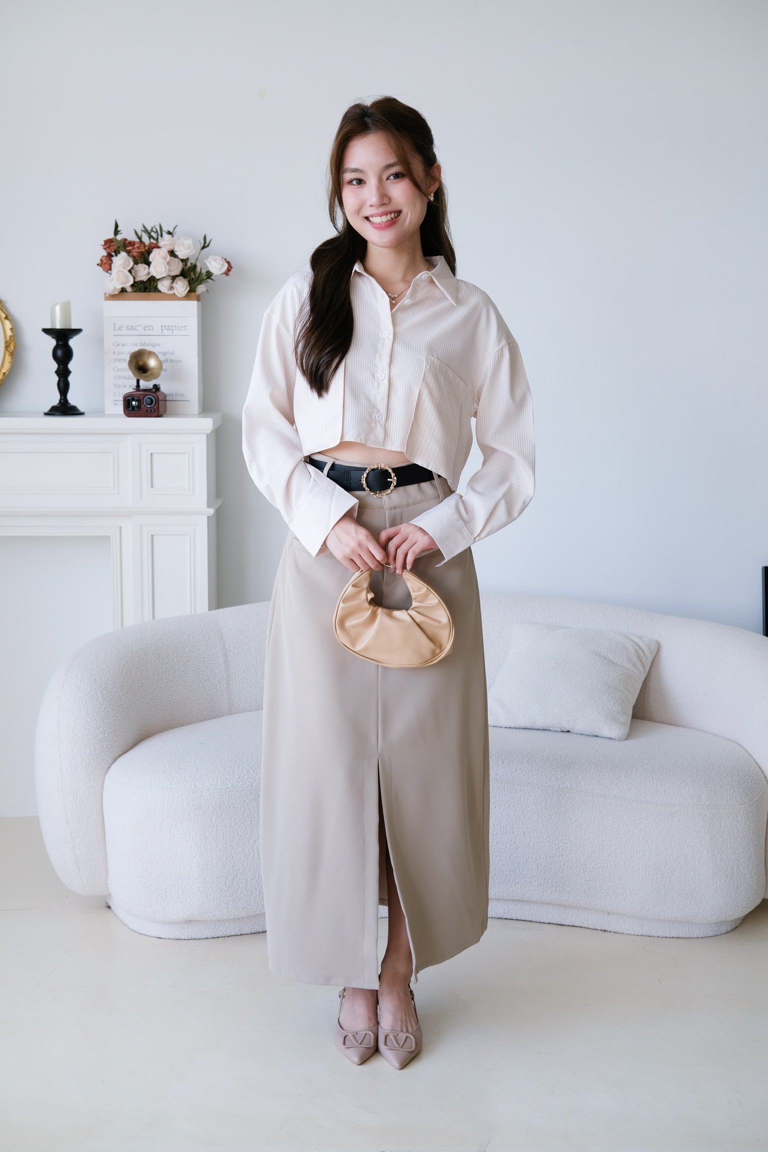 Josie Front Slit Maxi Straight Skirt (Khaki)