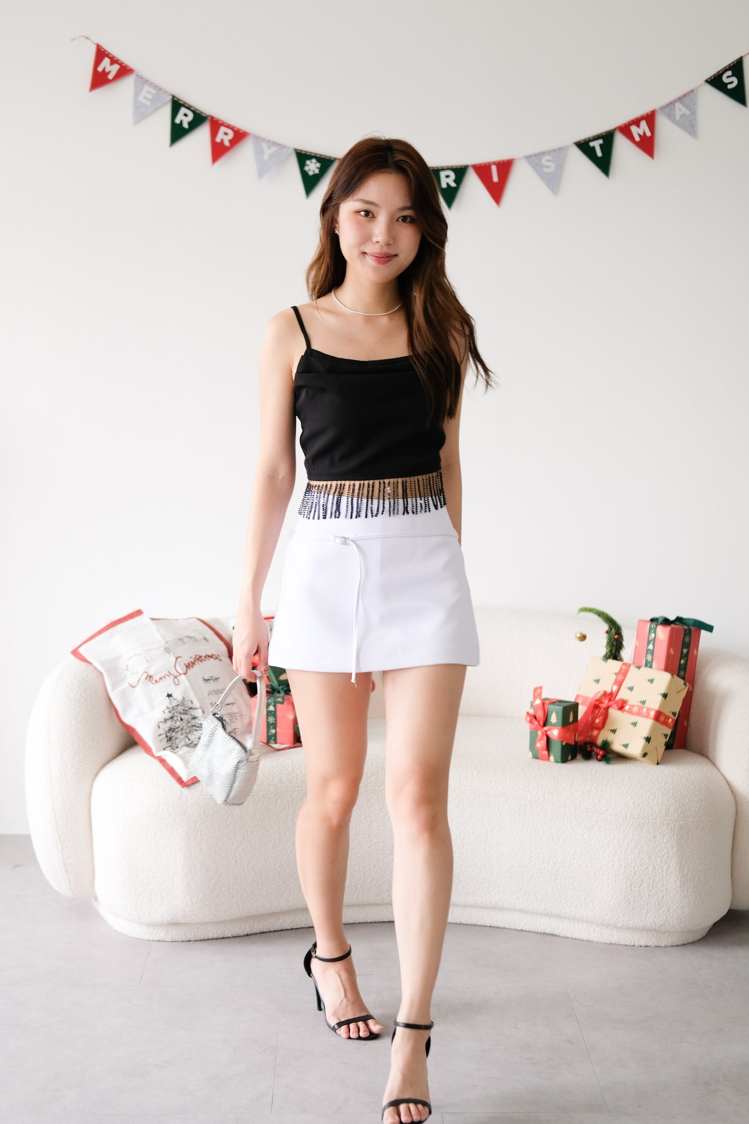 Amaria Embellished Tassel Crop Top (Black)