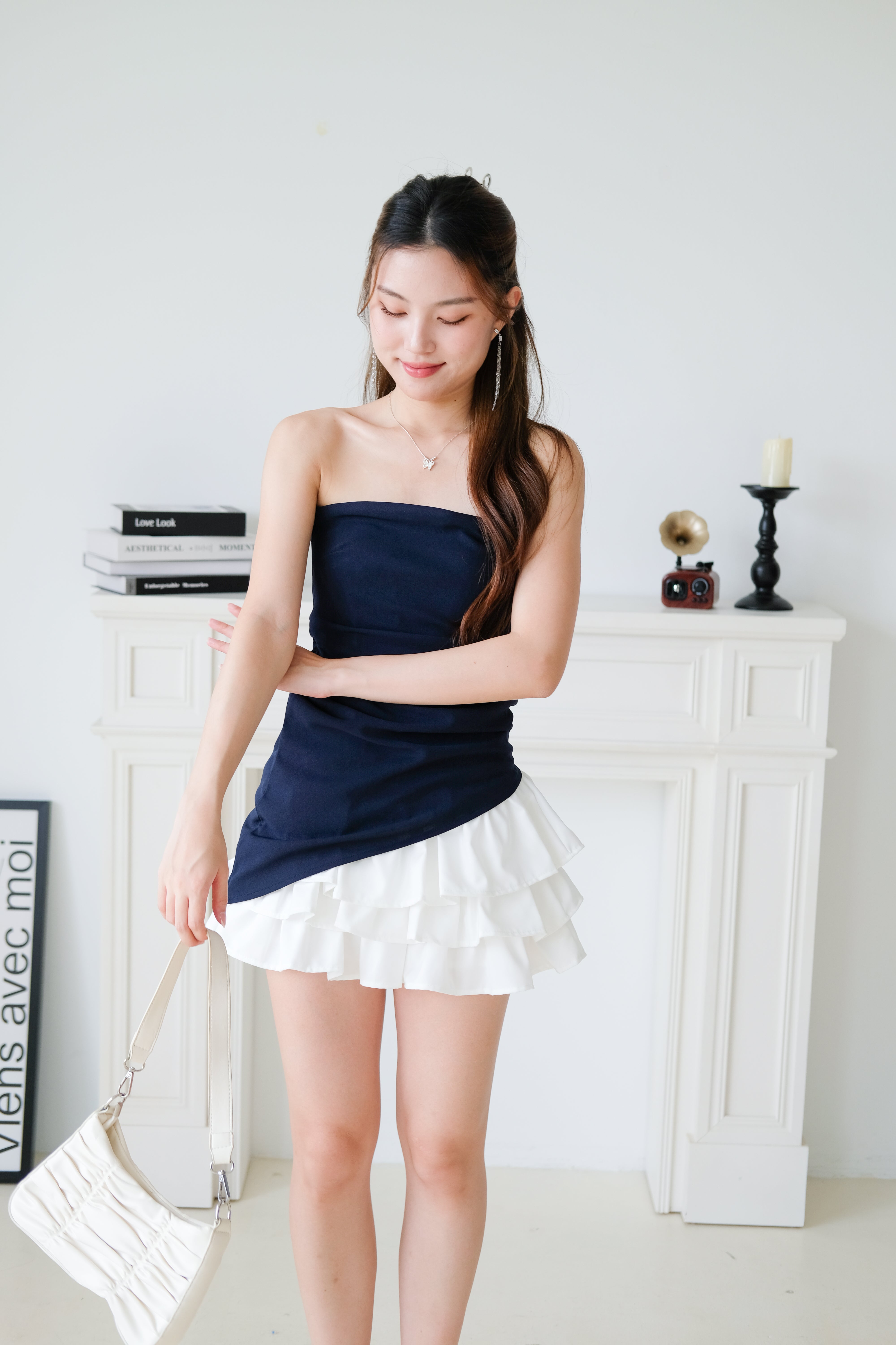 Power Hour Asymmetrical Tube Top (Navy Blue)