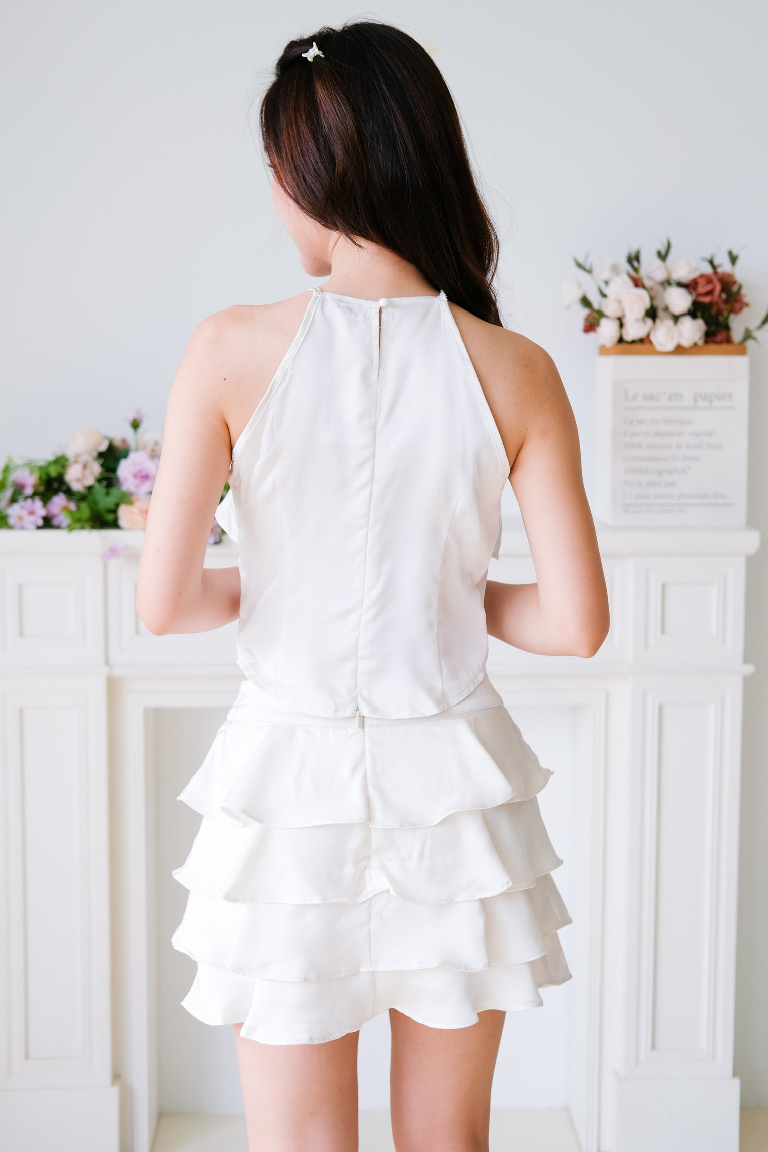Rosalie Ruffle Tiered Halter Set (Cream)