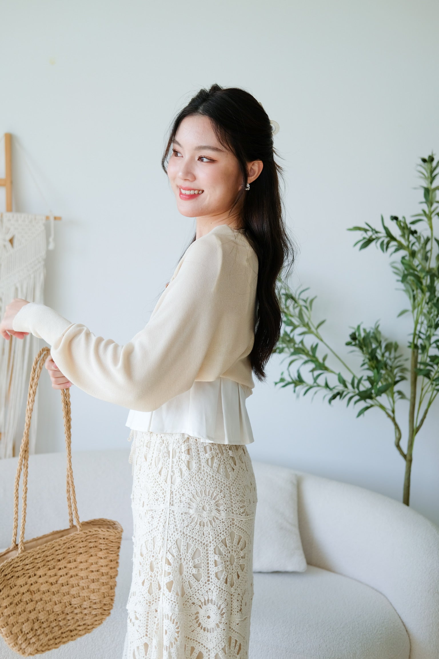 Blaire Bolero Cotton Cardigan (Beige)