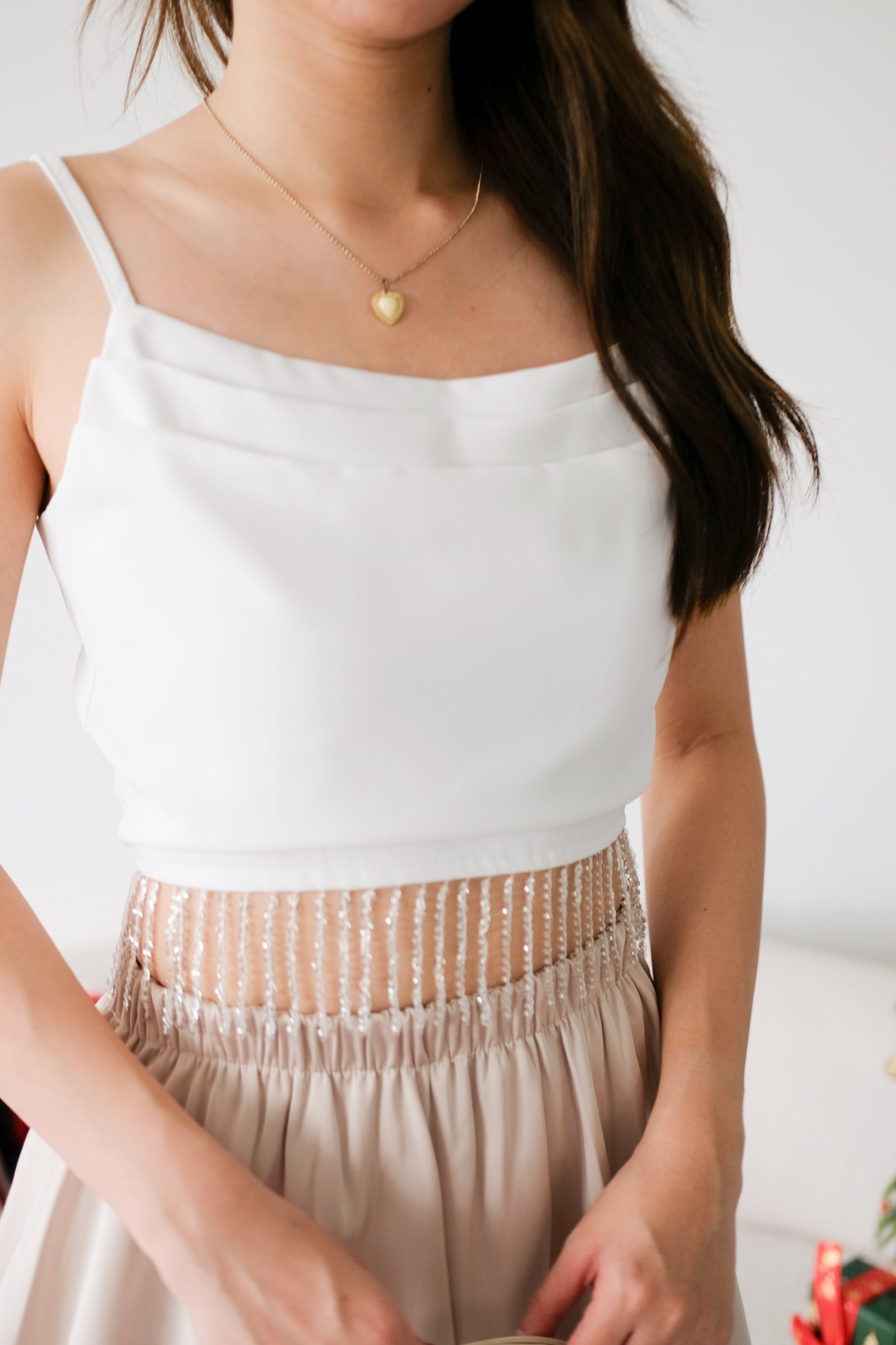 Amaria Embellished Tassel Crop Top (White)