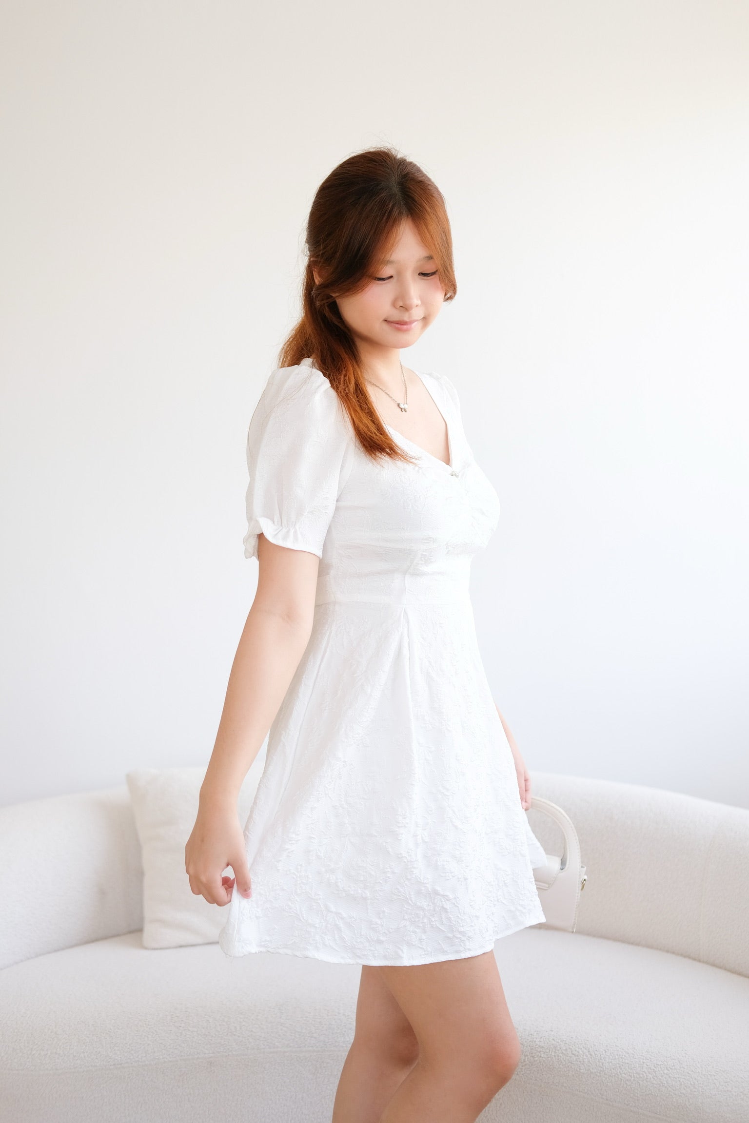 White Ribbon Organza Mini Dress