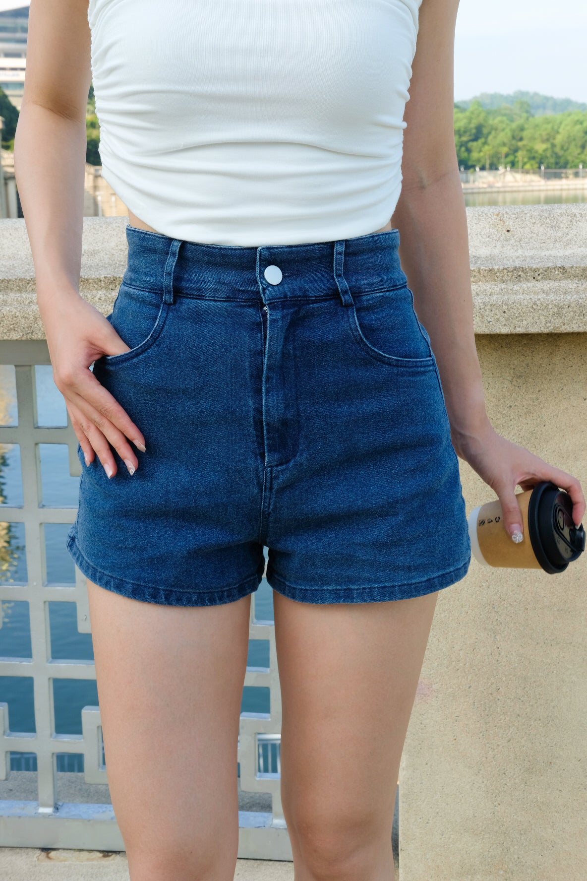 Absolute Denim High Waist Shorts (Dark Blue)