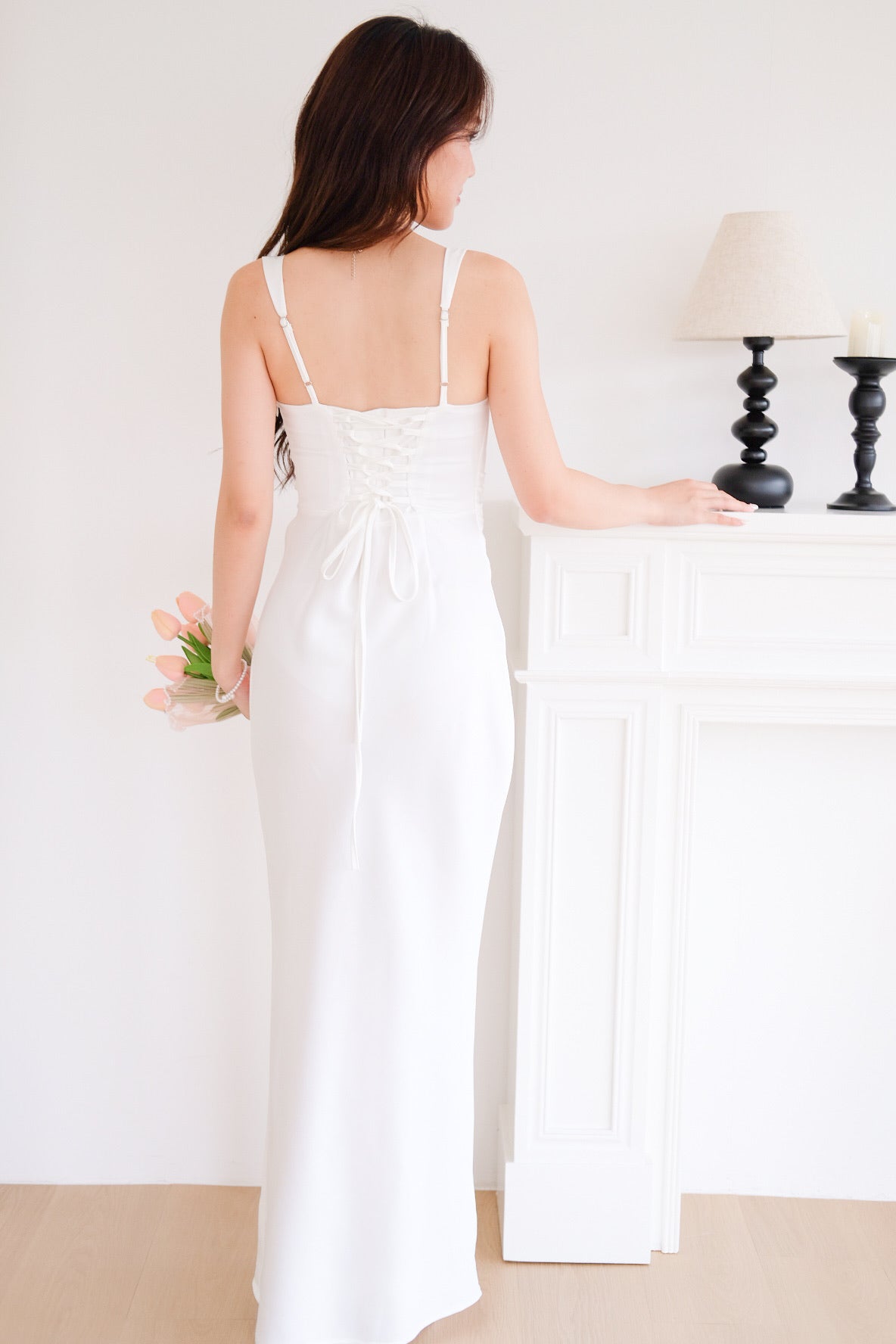 Adora Satin Mermaid Maxi Dress (White)