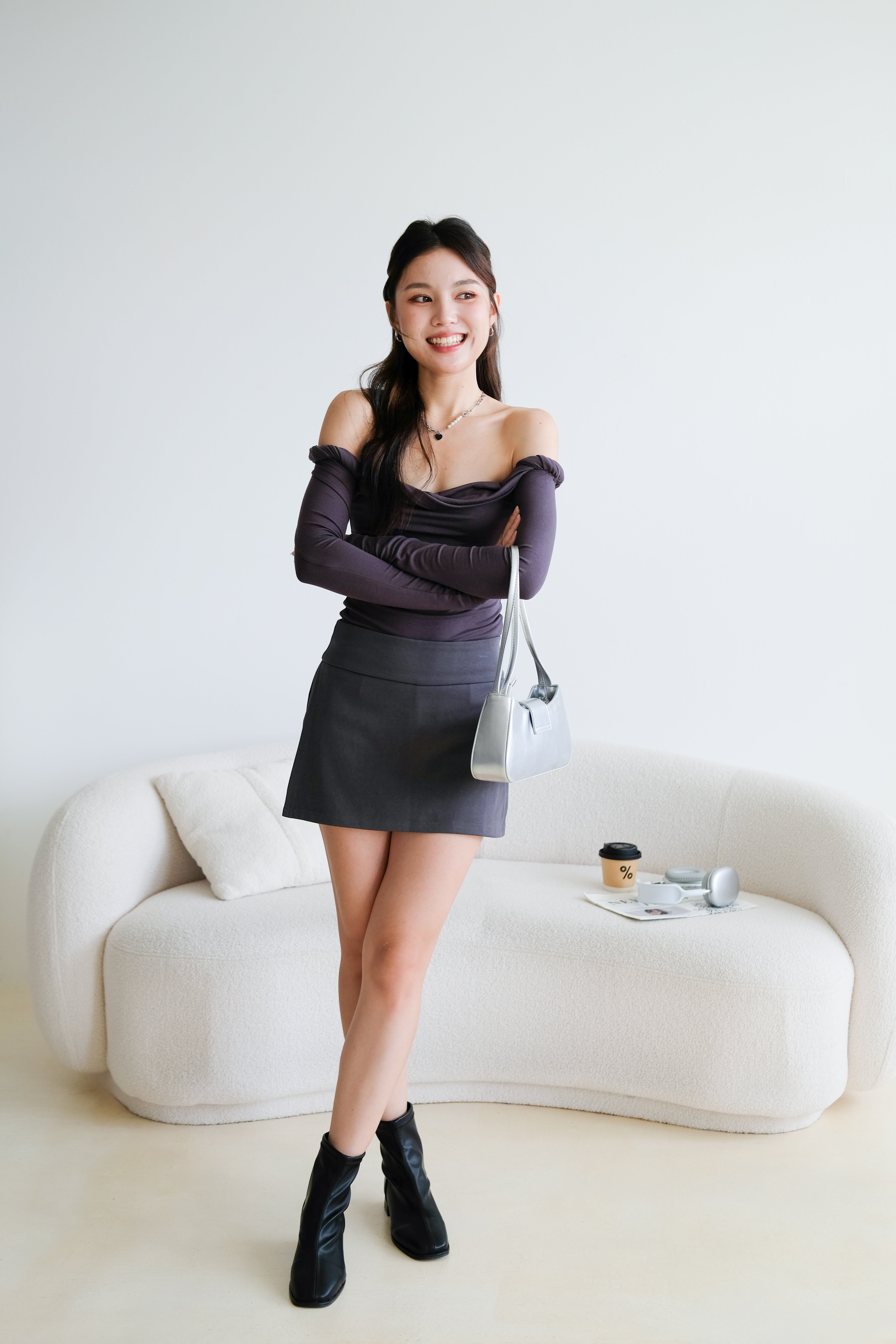 Gio Sporty Side Slit Skorts (Dark Grey)