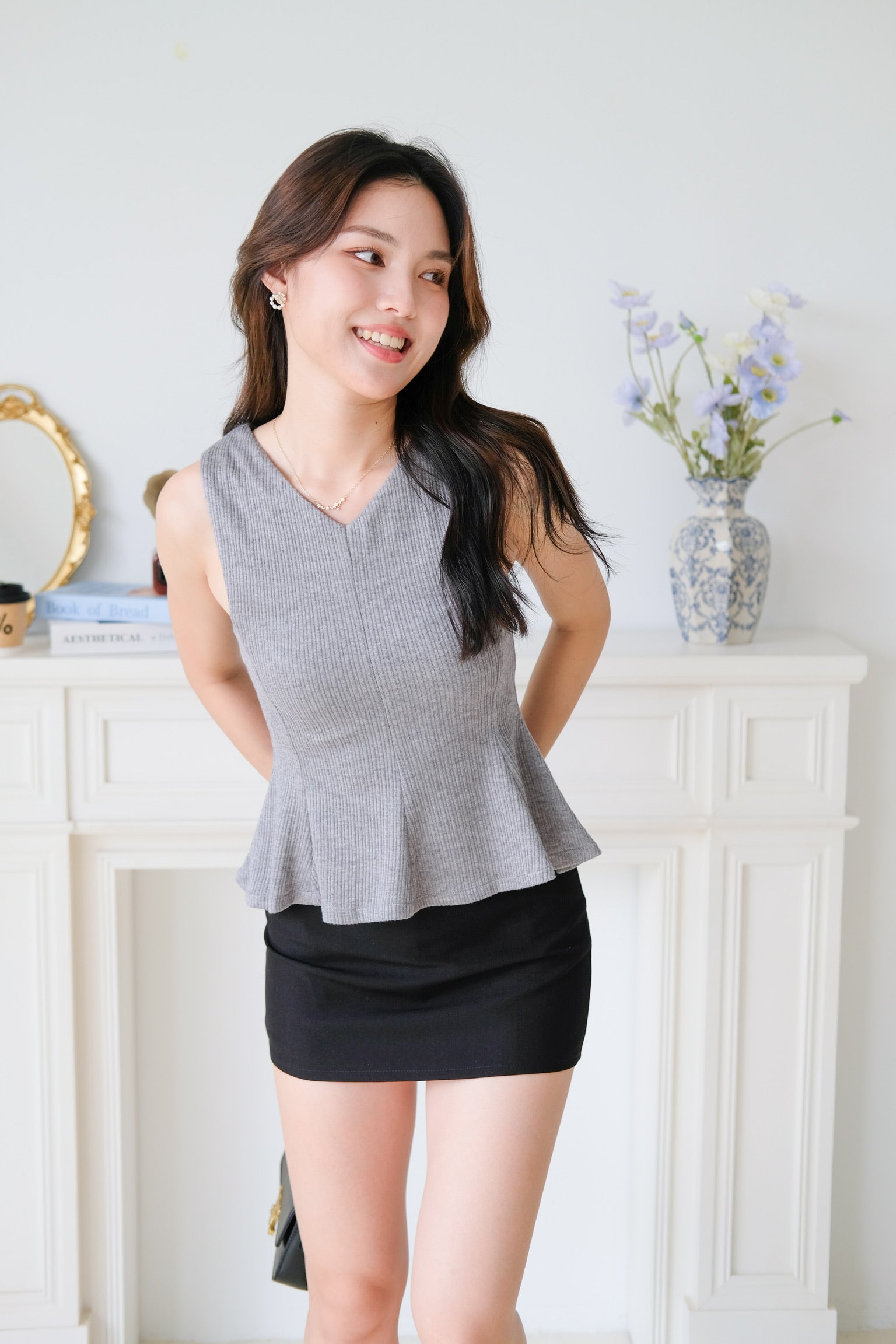 Poppy Peplum Top (Grey)