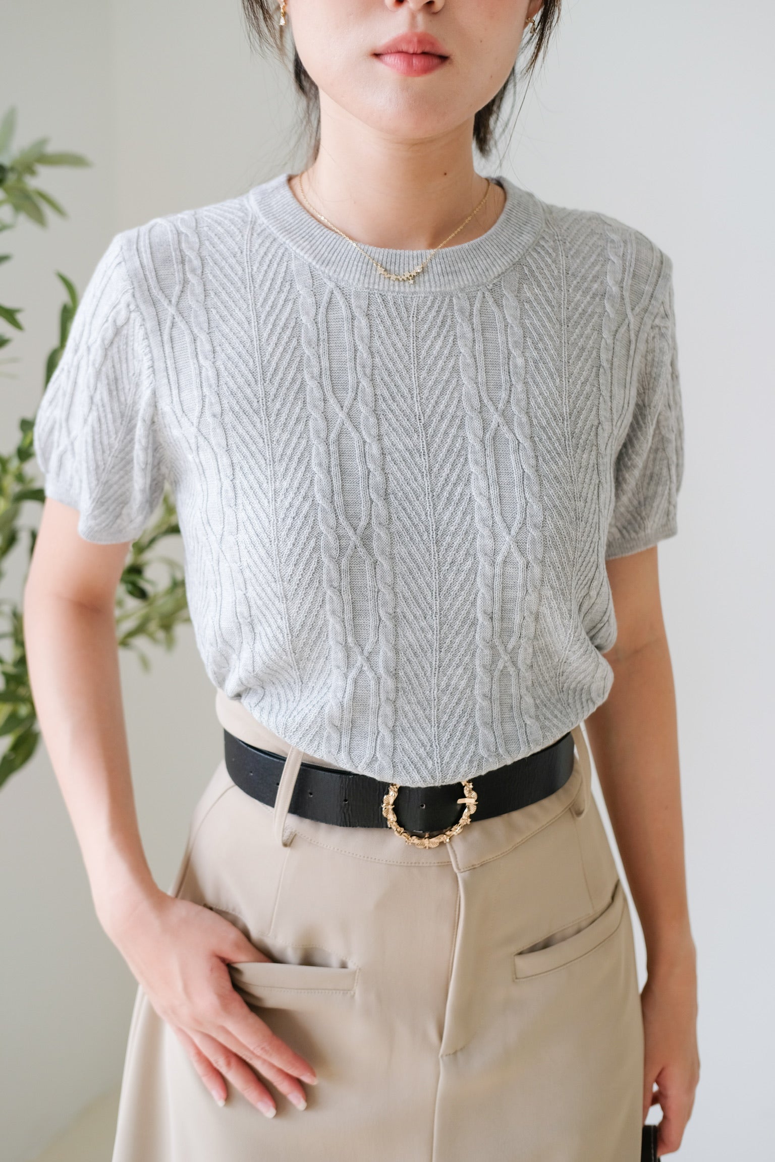 Carey Knit Tee (Light Grey)