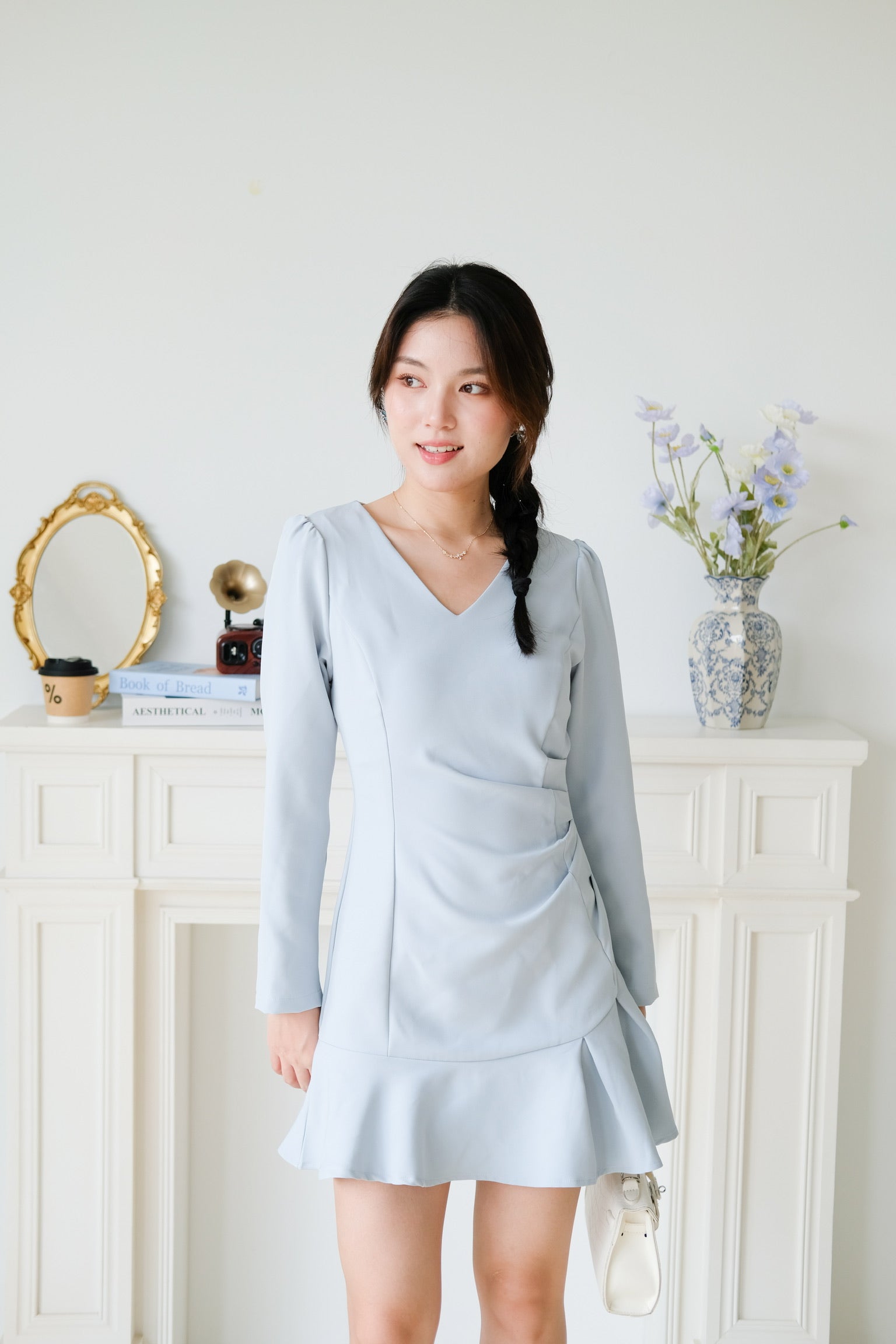 Phoebe Sleeves Ruffle Dress (Dusty Blue)
