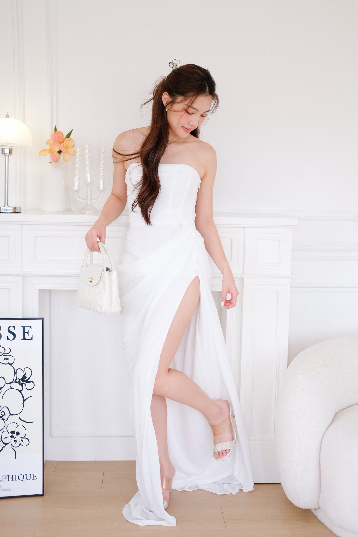 Seraphina Tube Corset Slit Maxi Dress (White)