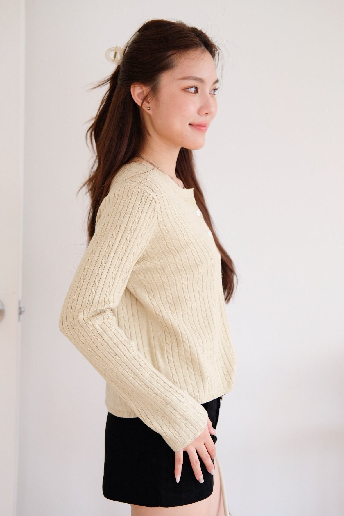 Sharlyn Cable Knit Cardigan (Caramel Brown)
