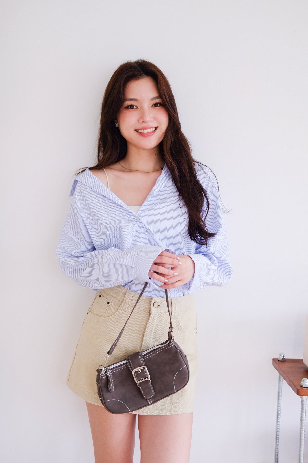 Downtown Oversized Shirt (Ice Blue Stripes)