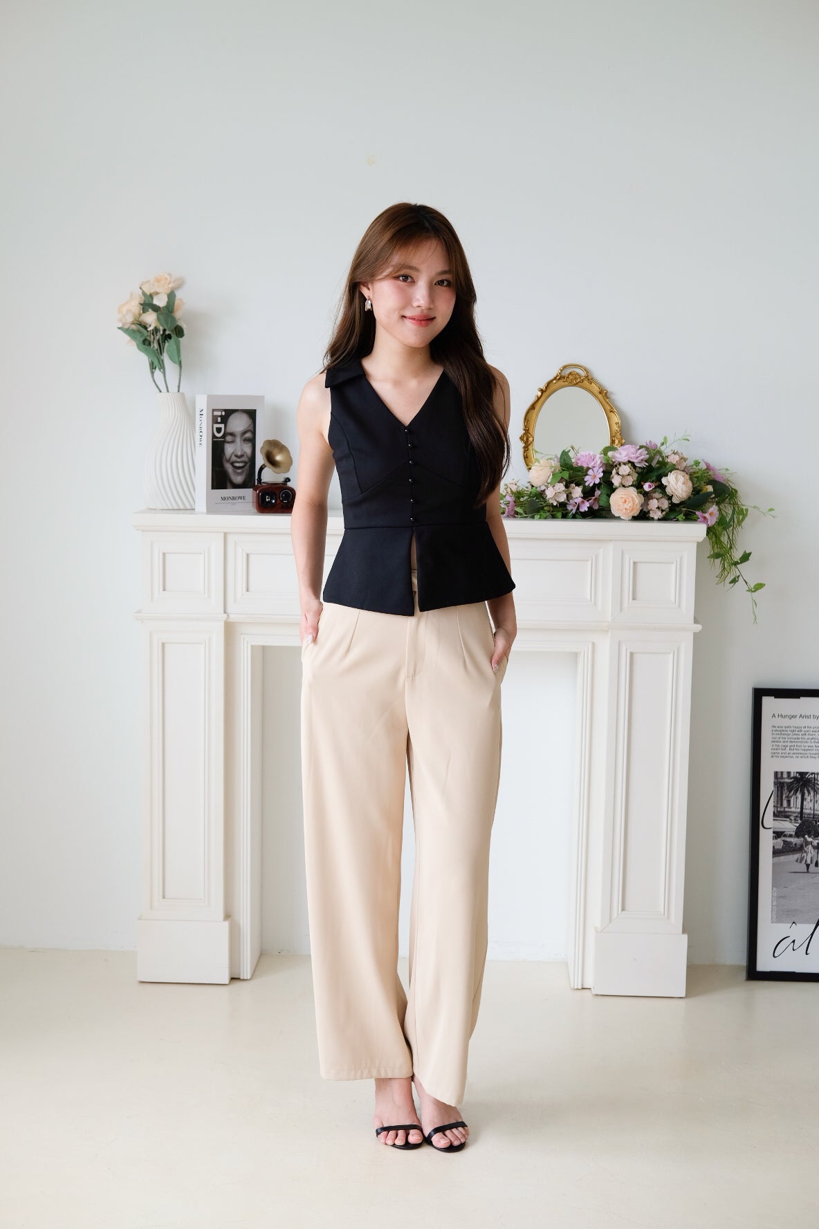 Faustine Collared Work Top (Black)