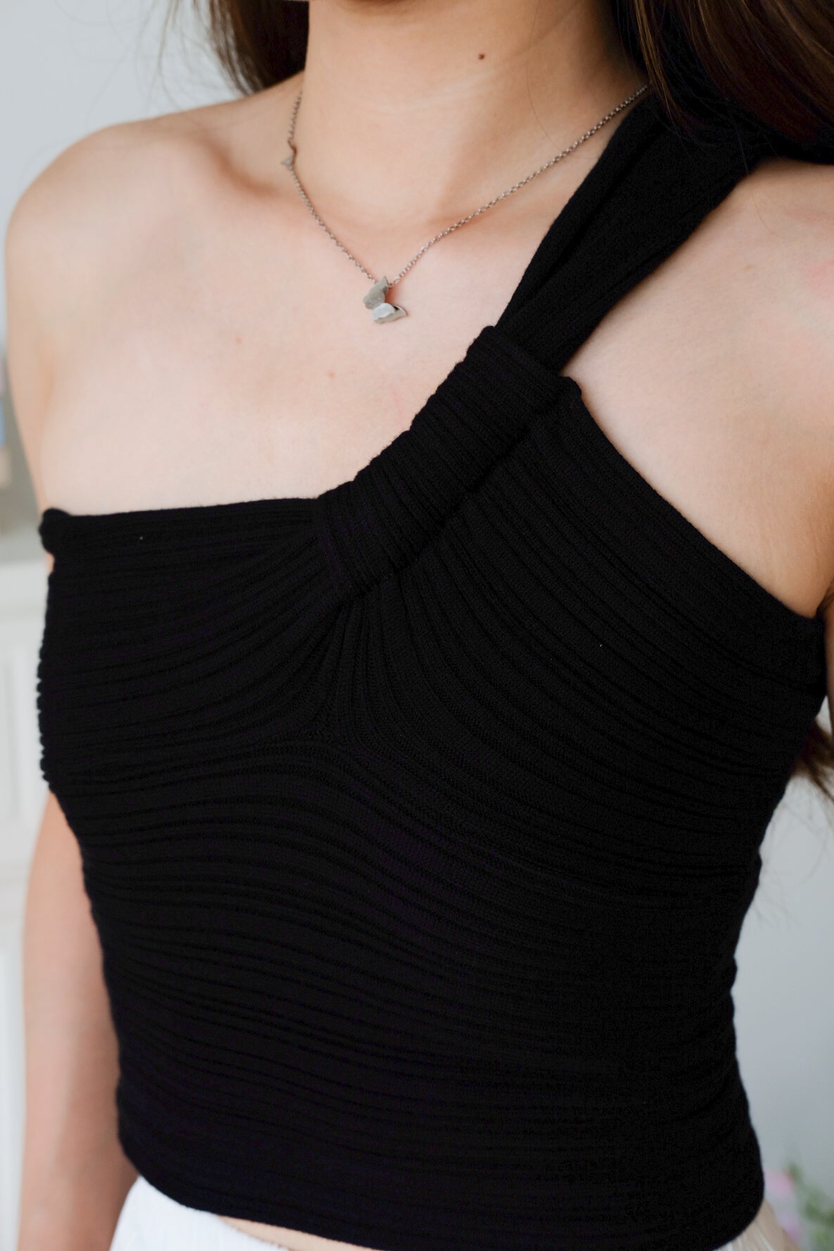 Dillon Knit Toga Crop Top (Black)