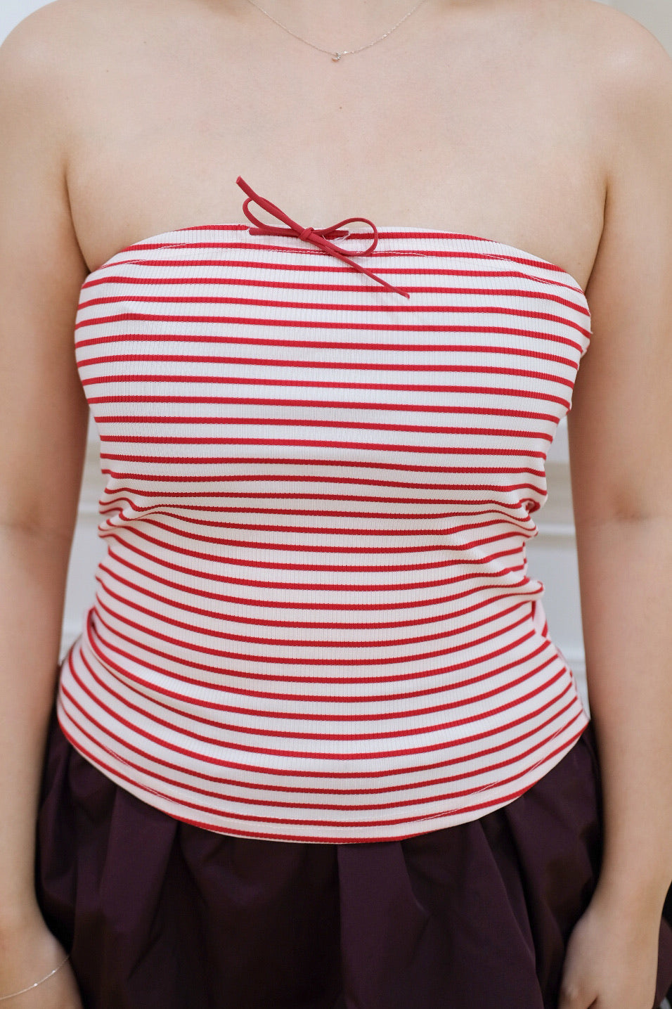 Red Stripes Cropped Tube Top