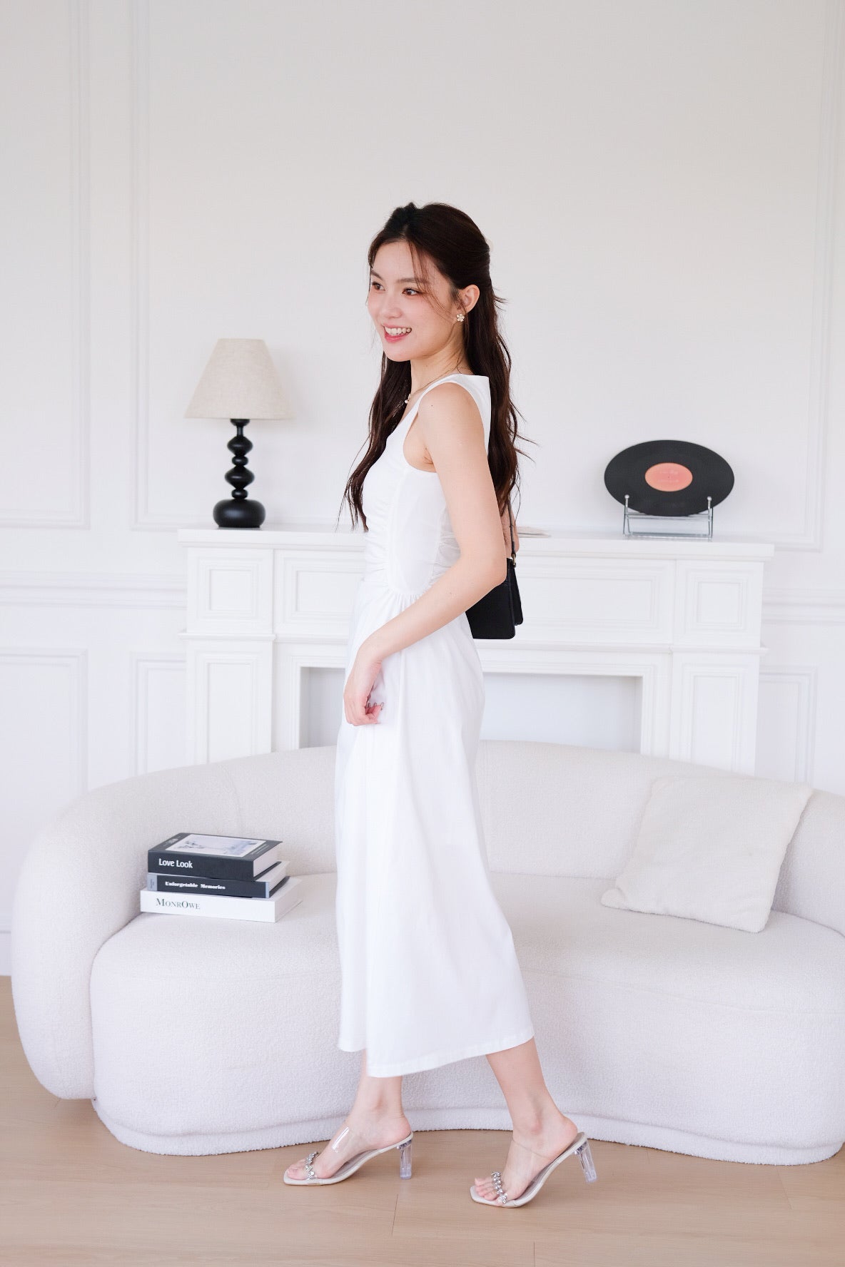 Bernice Cinch Waist Maxi Dress (White)