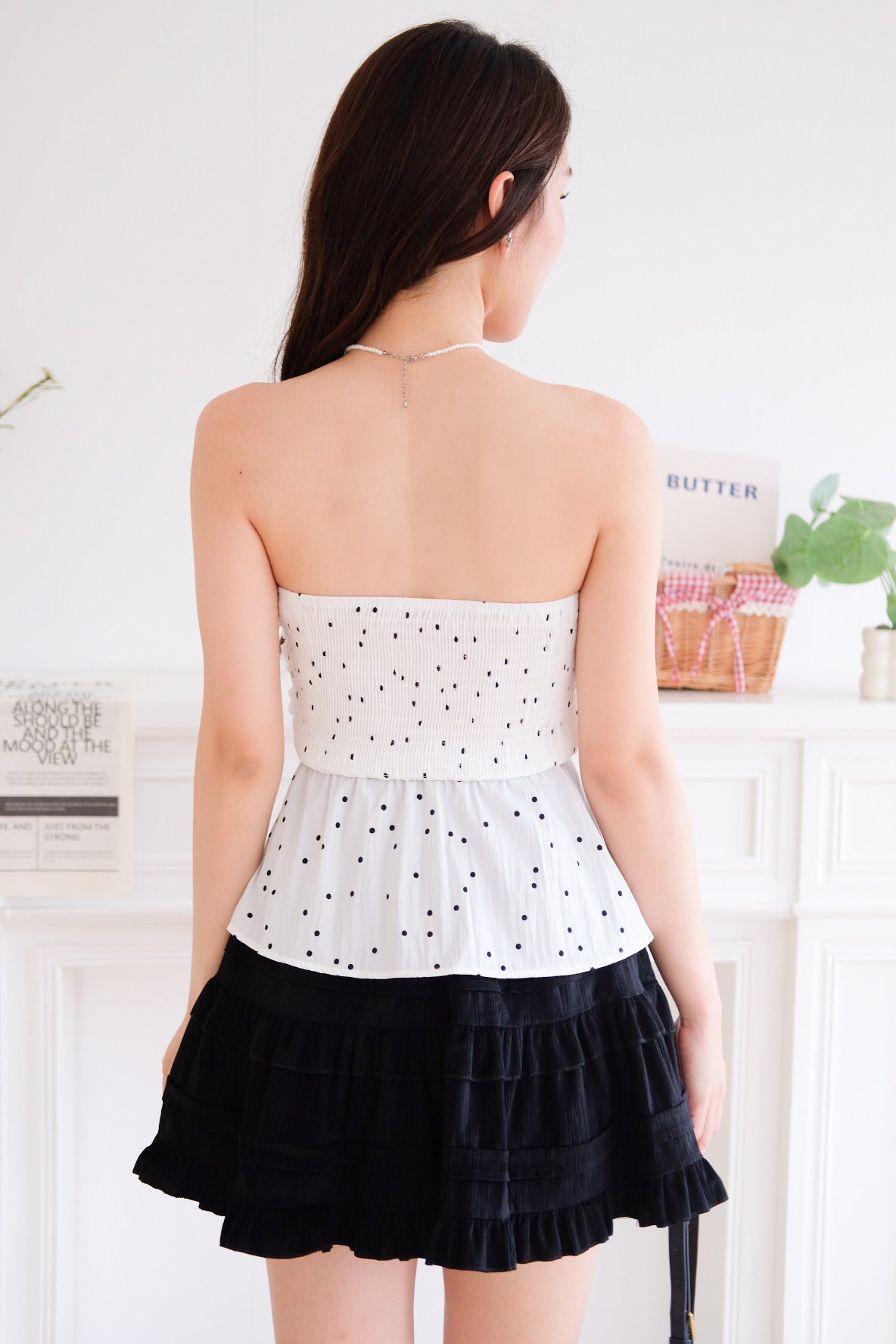 Nora Polka Dot Peplum Tube Top (White)