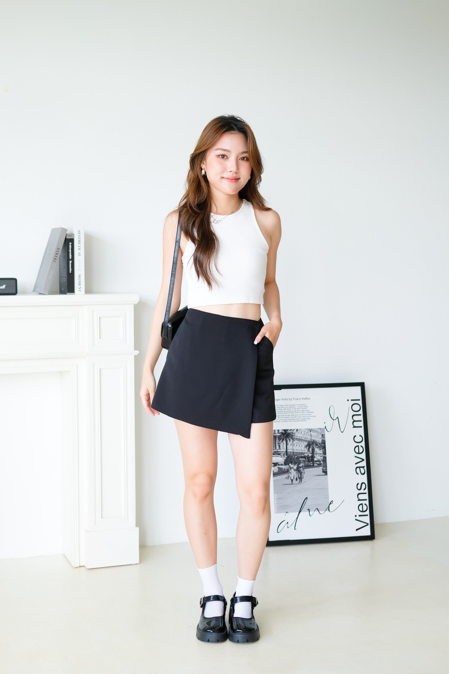 Arden Wrapped Elastic Waist Skorts (Black)