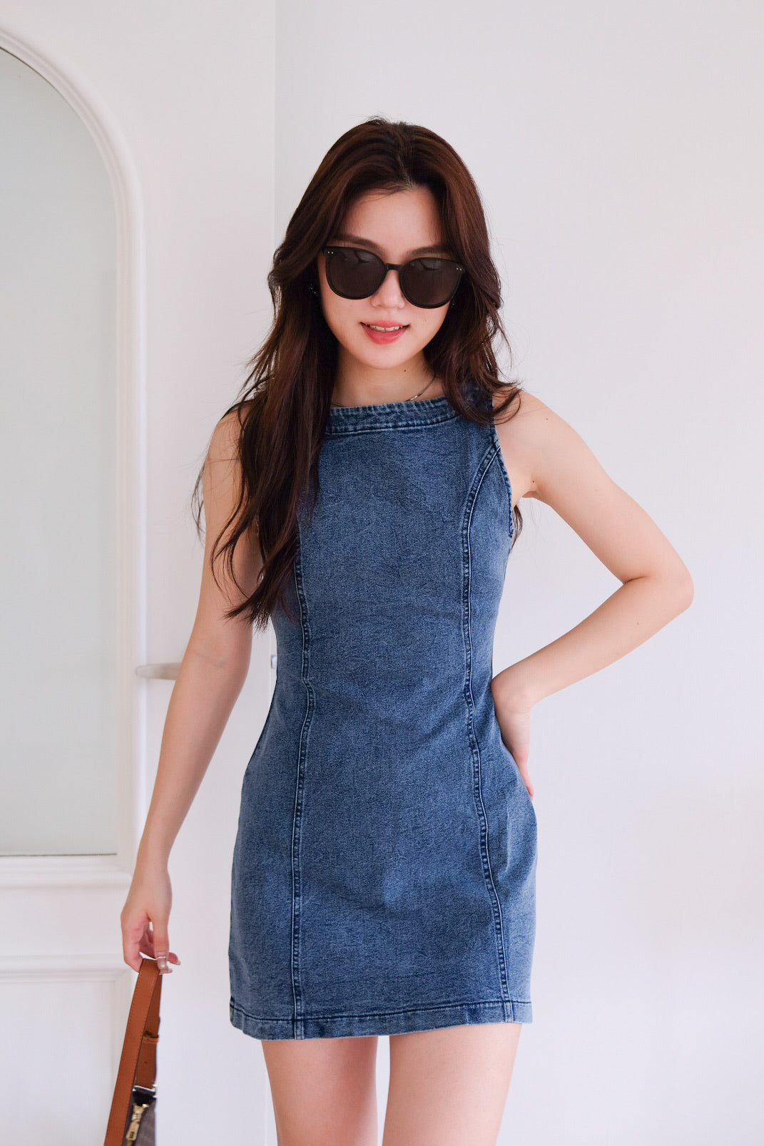Georgie Panel Denim Dress (Acid Medium Blue)