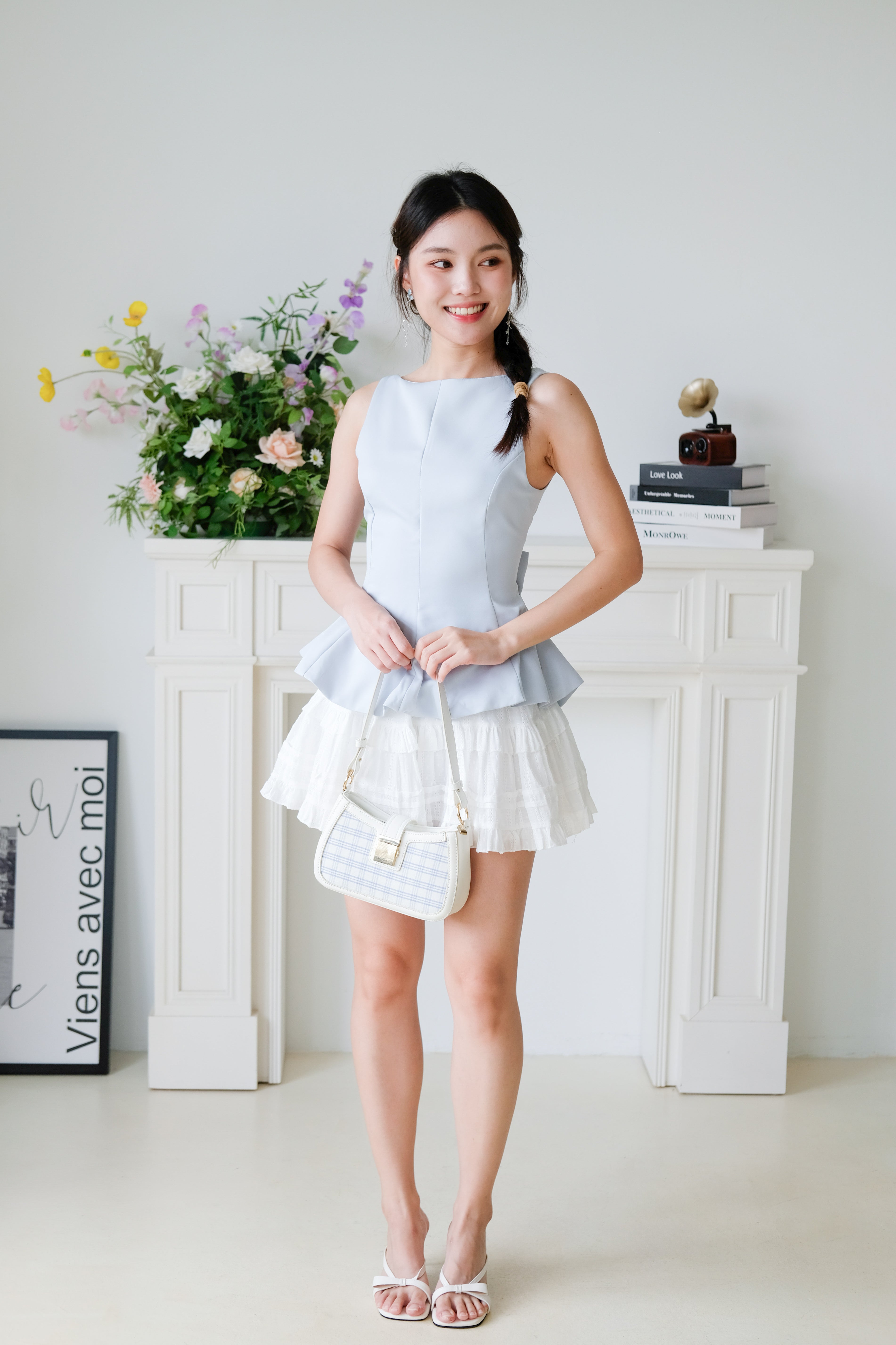 Belle Bareback Peplum Top (Baby Blue)
