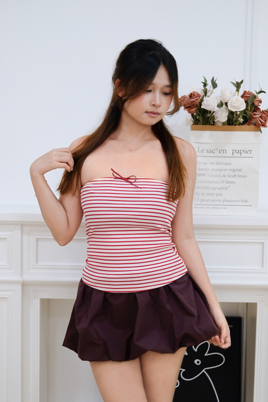 Red Stripes Cropped Tube Top