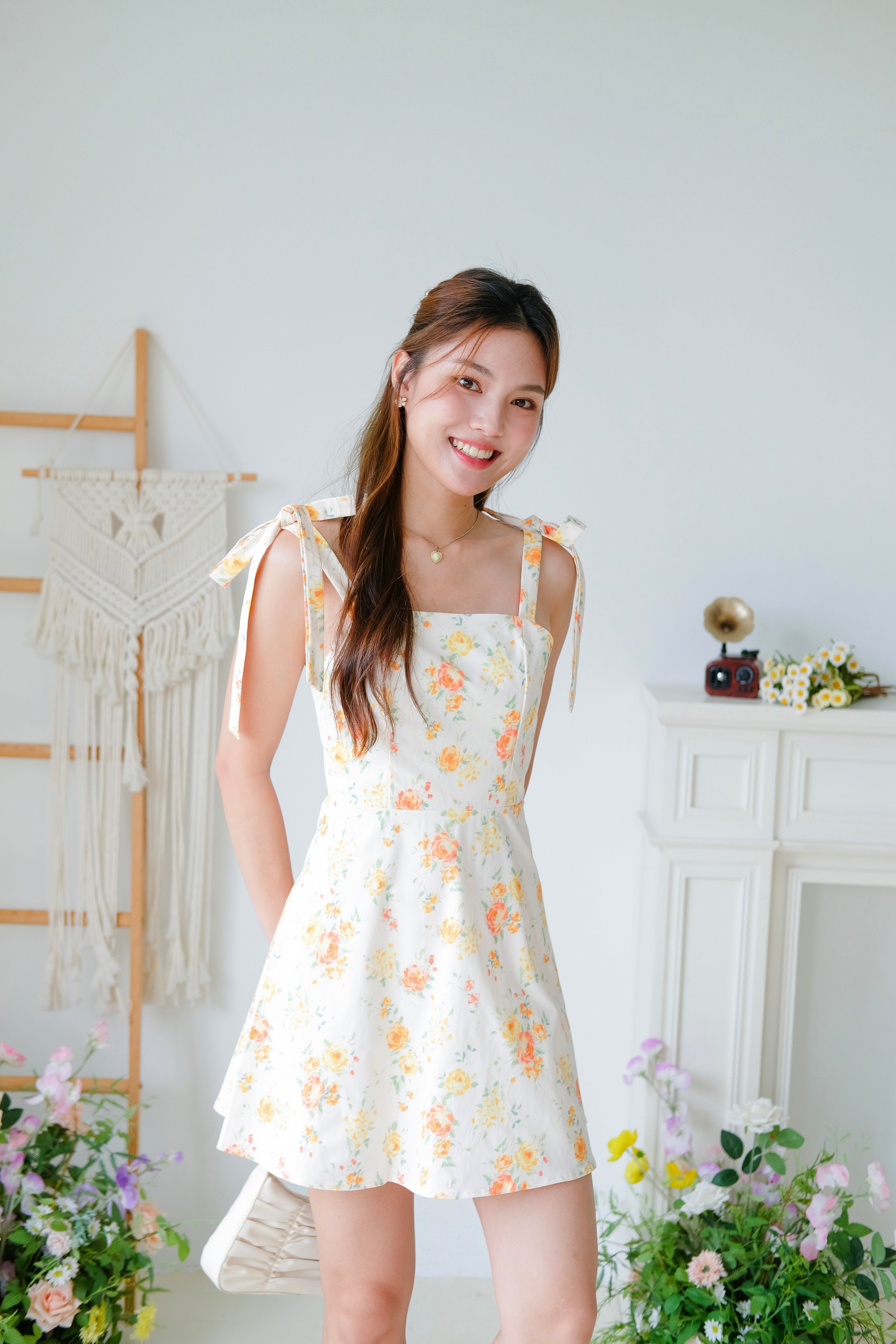 Tabbie Floral Skater Dress (Cream)