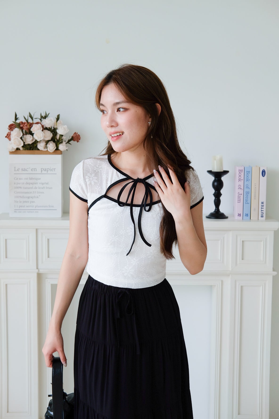 Irisa Lace Ribbon Top (White)