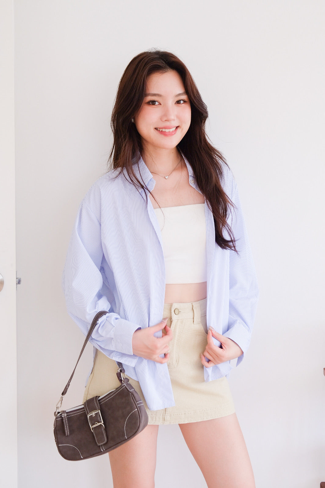 Downtown Oversized Shirt (Ice Blue Stripes)