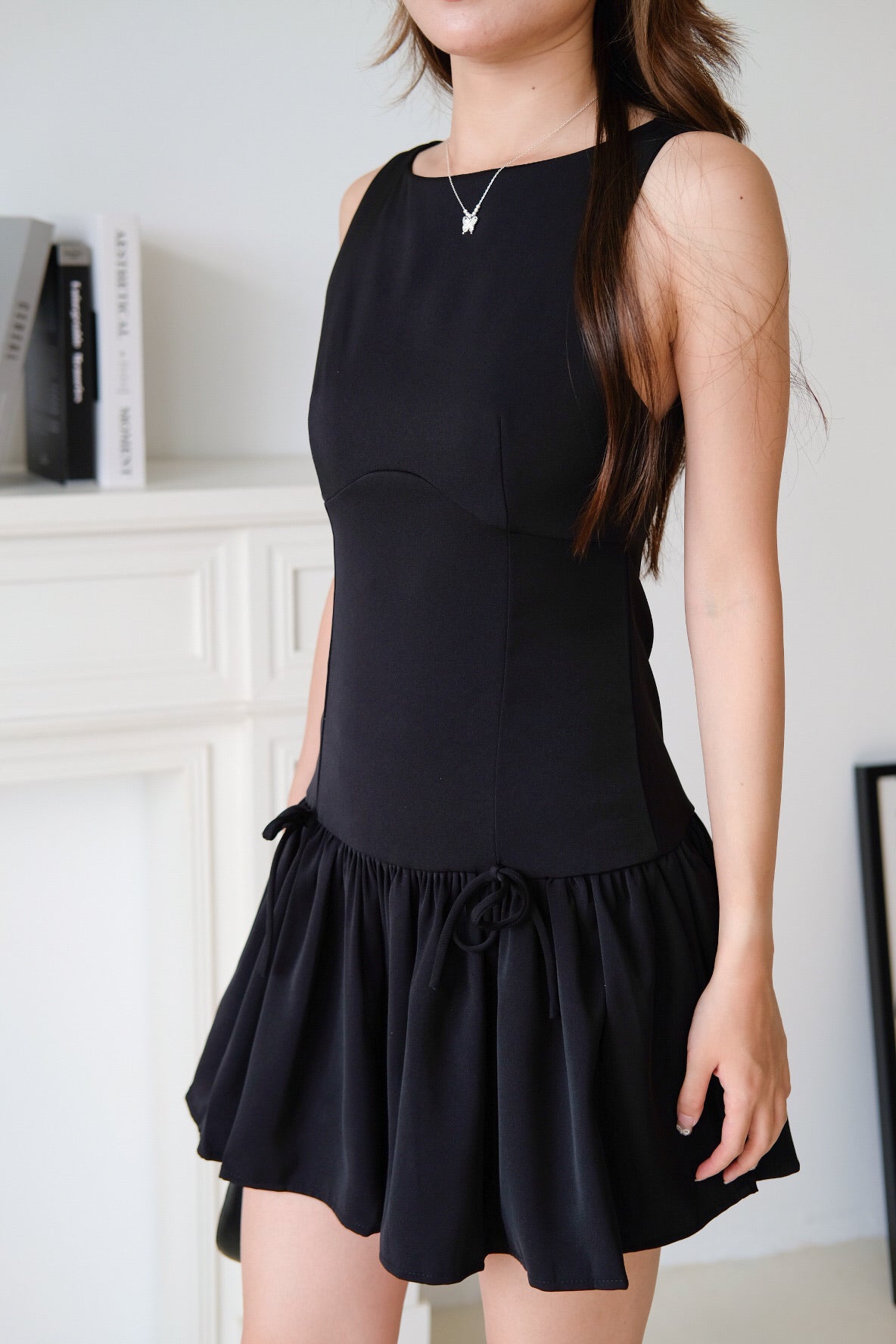 Lynette Low Waist Ribbon Dress (Black)