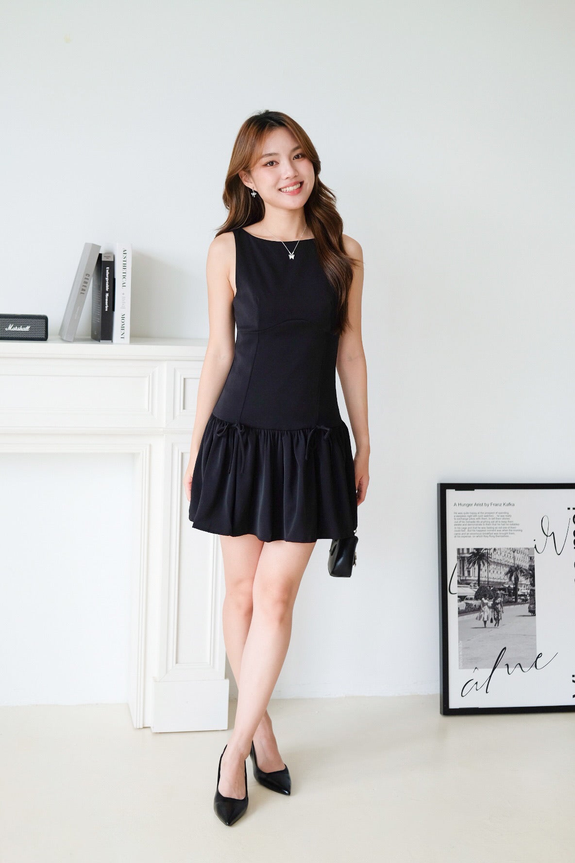 Lynette Low Waist Ribbon Dress (Black)