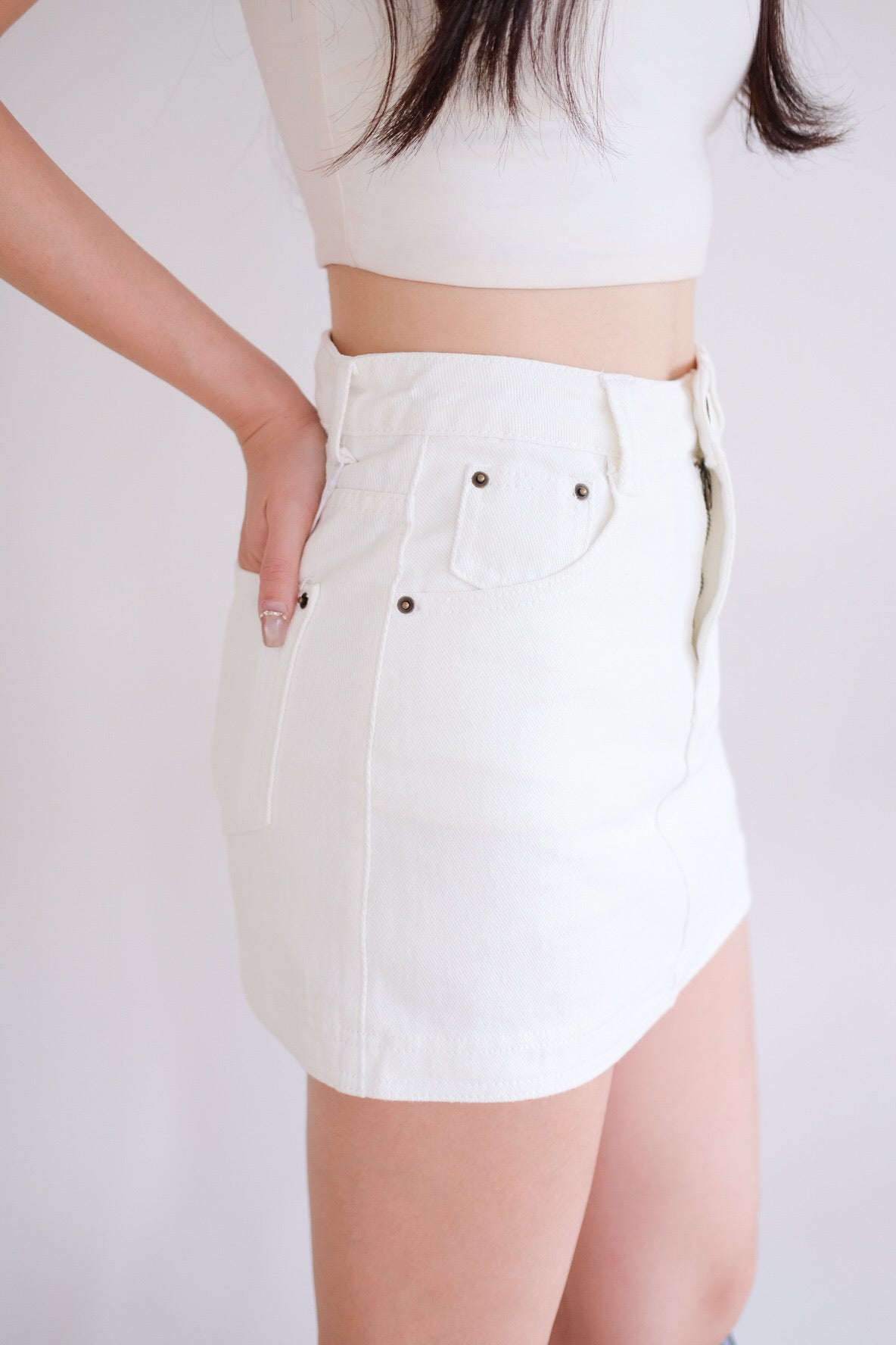 Levin Denim Skorts (White)