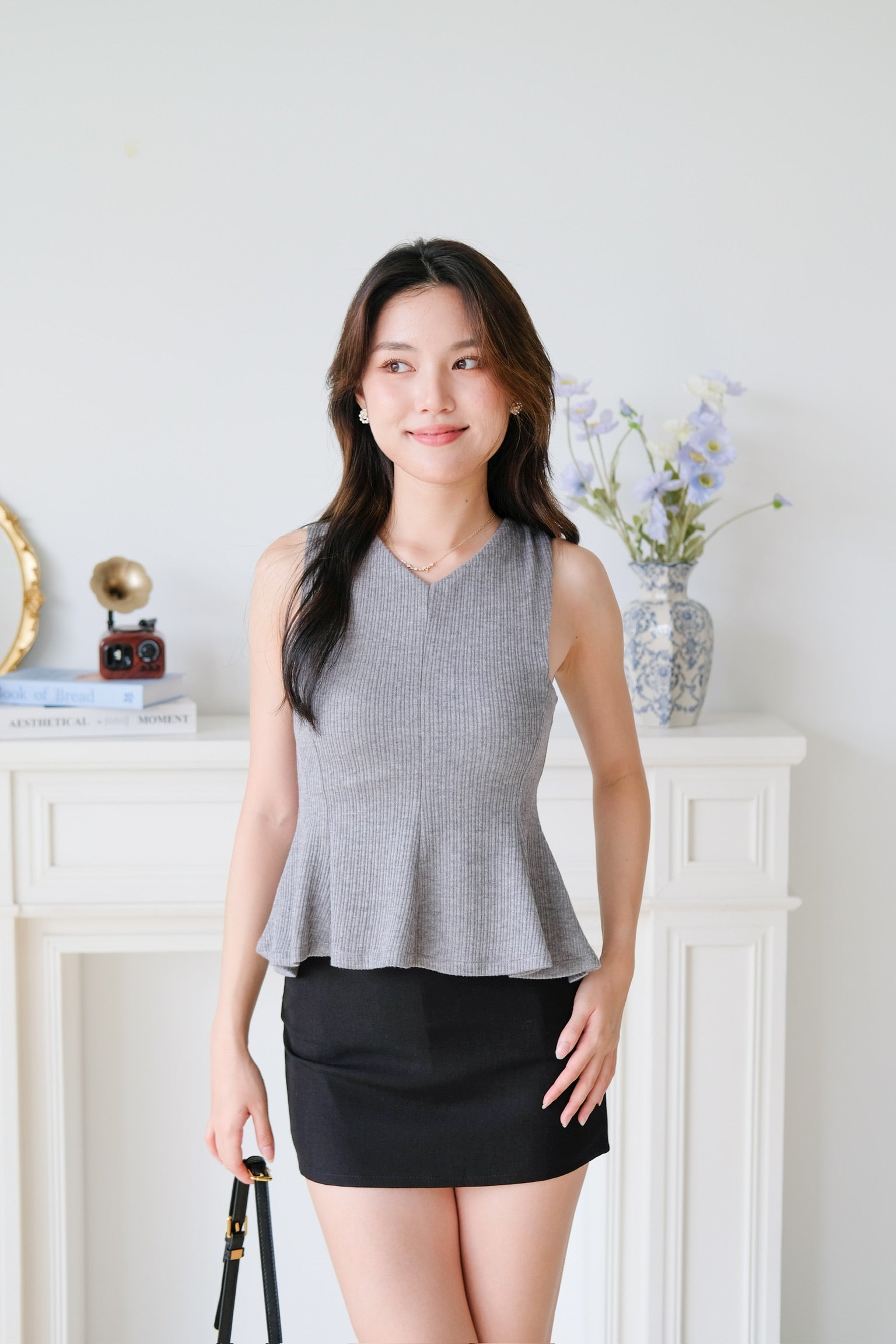Poppy Peplum Top (Grey)