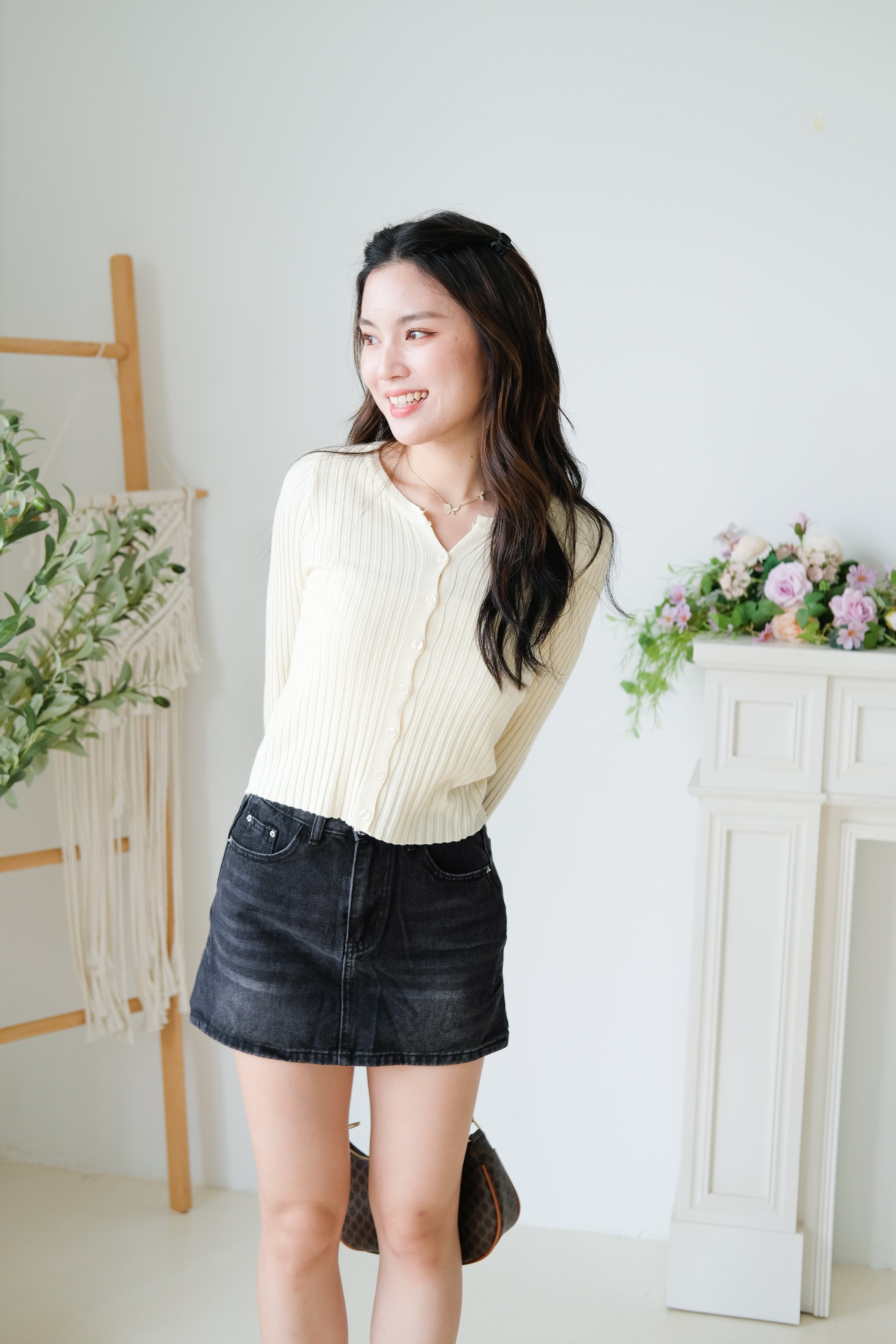 Soft Hour Knit Ribbed Cardigan (Cream)