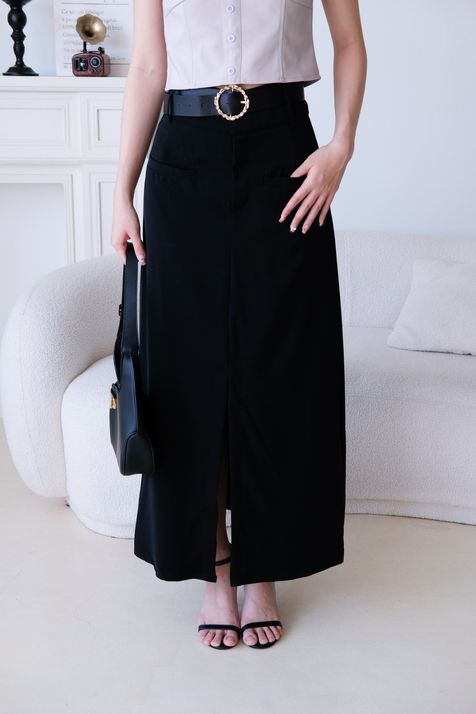 Josie Front Slit Maxi Straight Skirt (Black)
