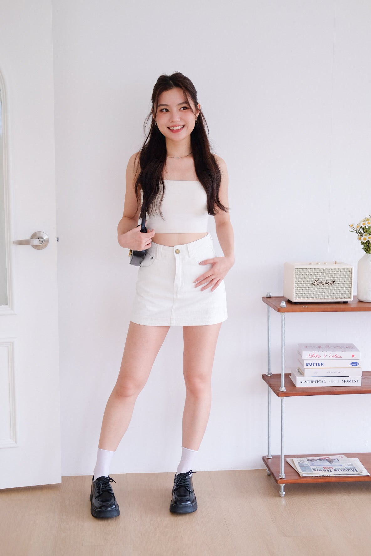 Levin Denim Skorts (White)