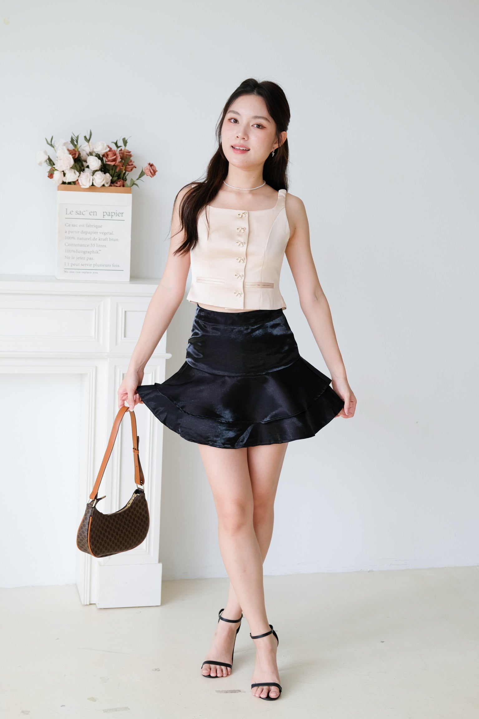Maribelle Ribbon Scoop Top (Beige)