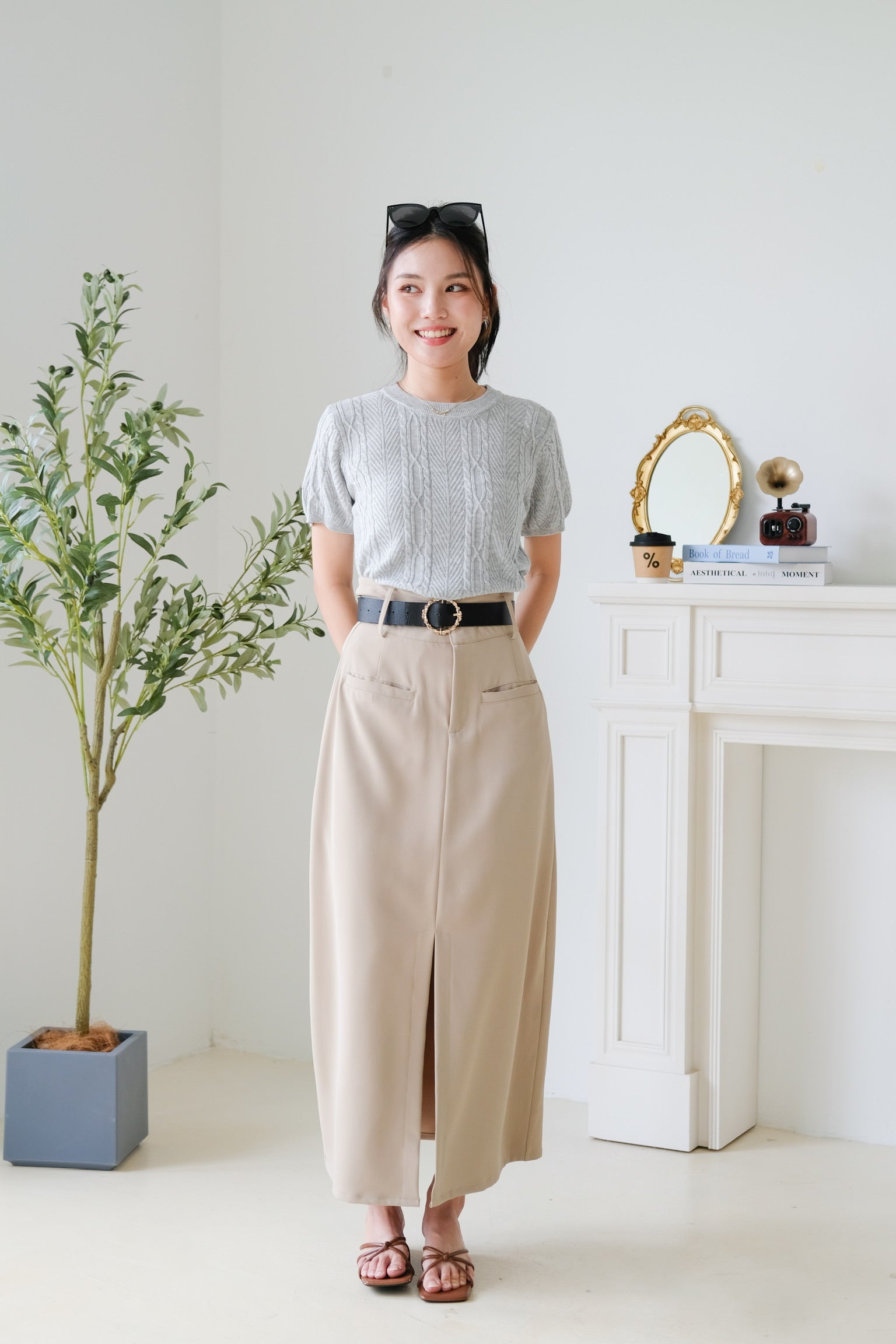 Carey Knit Tee (Light Grey)