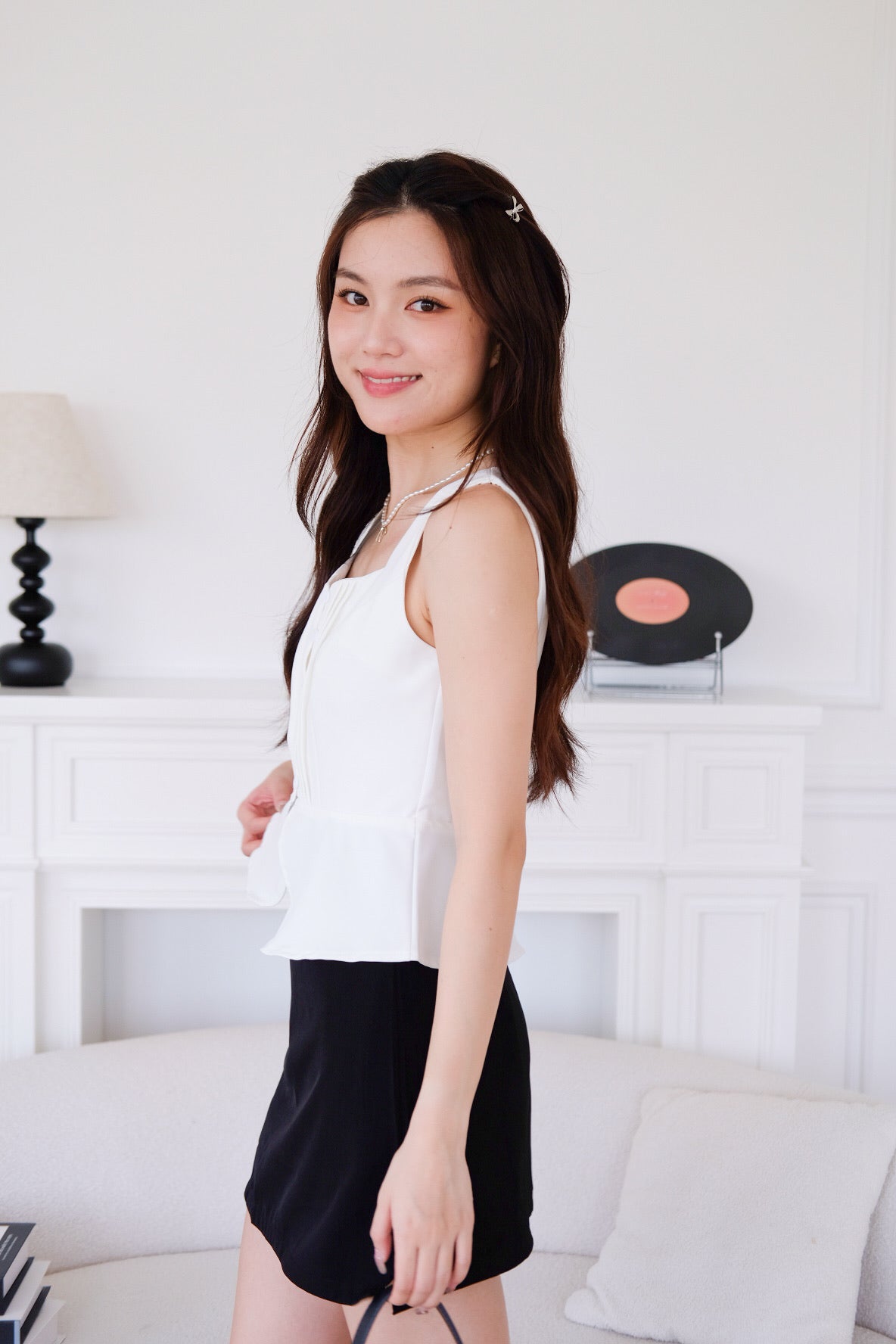 Esther Mini Pleats Flare Top (White)