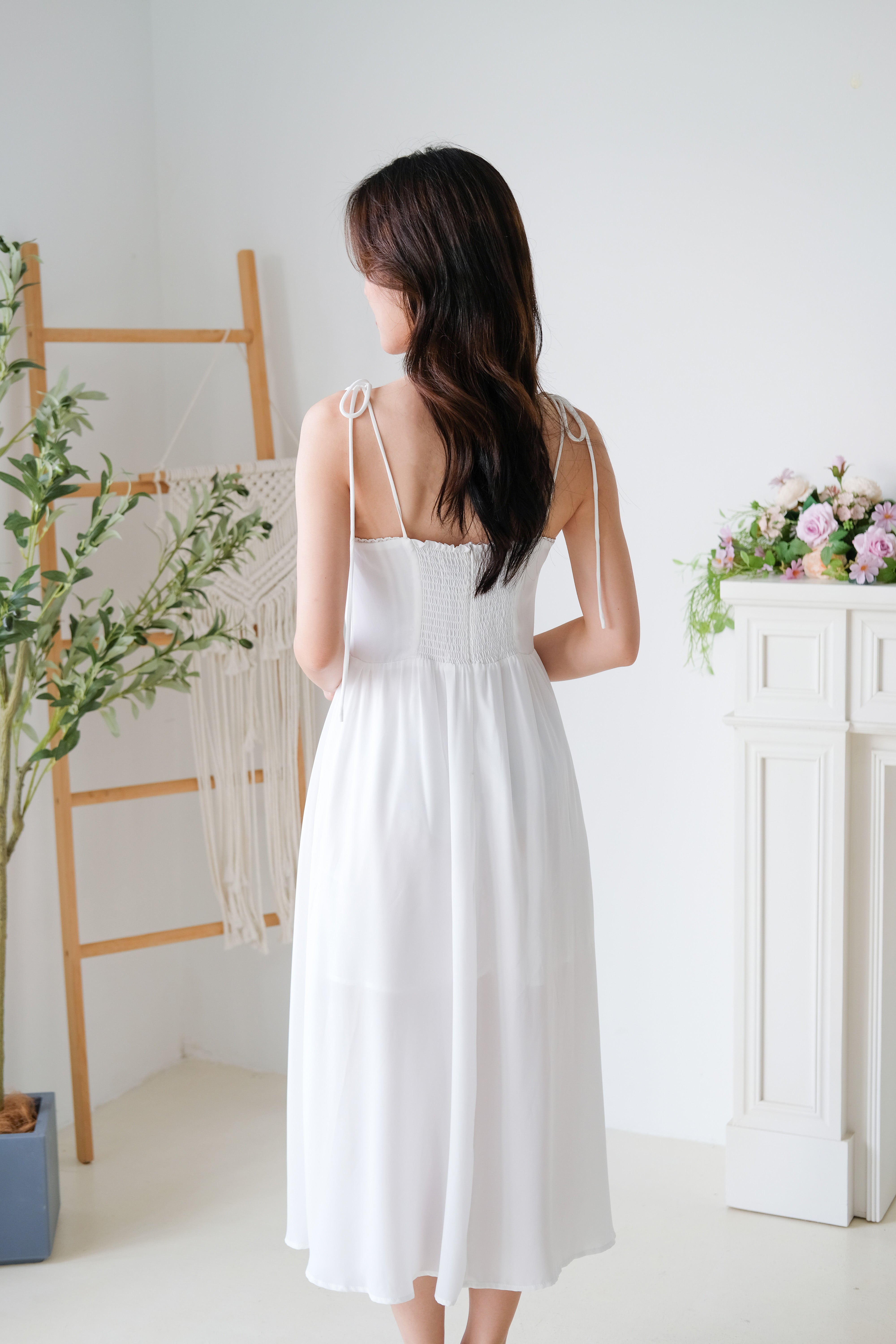 Rowena Coquette Midi Dress (White)