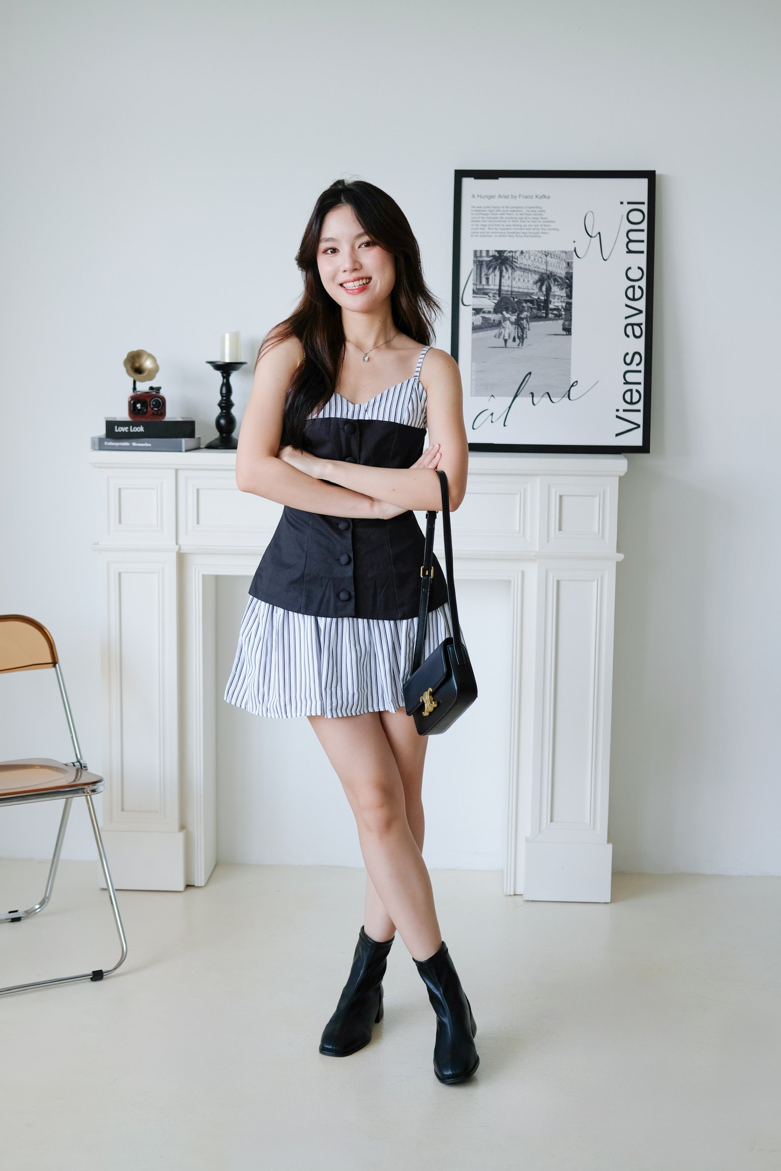 Camie Stripes Contrast Dress (Black Stripes)