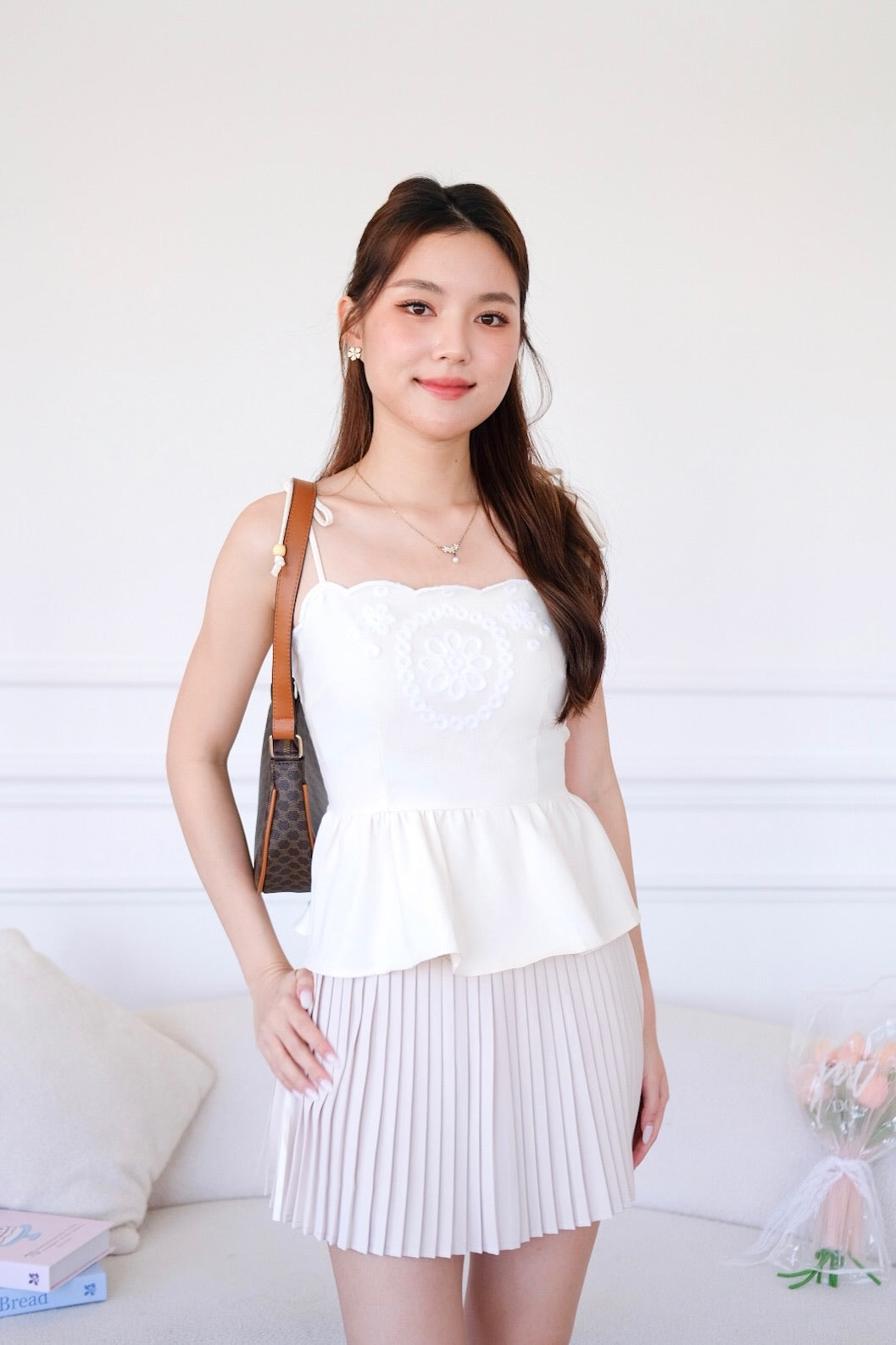 Lyanne Eyelet Linen Peplum Top (Cream)