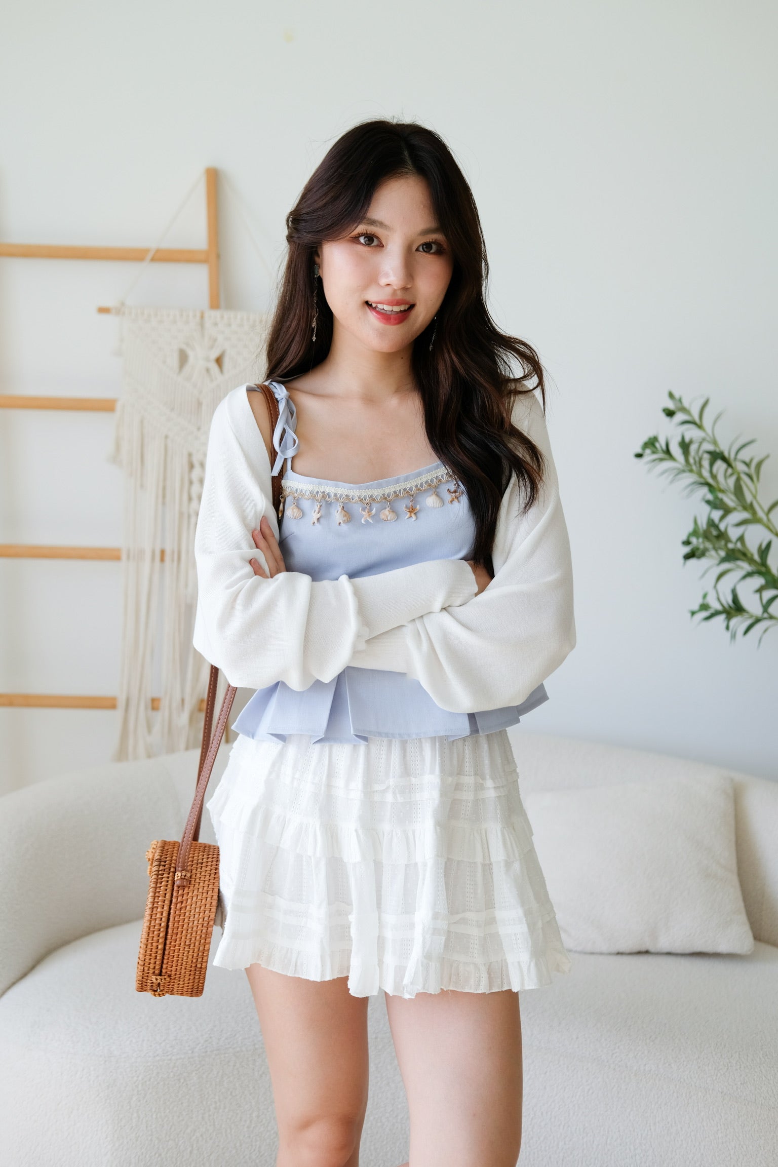 Blaire Bolero Cotton Cardigan (White)