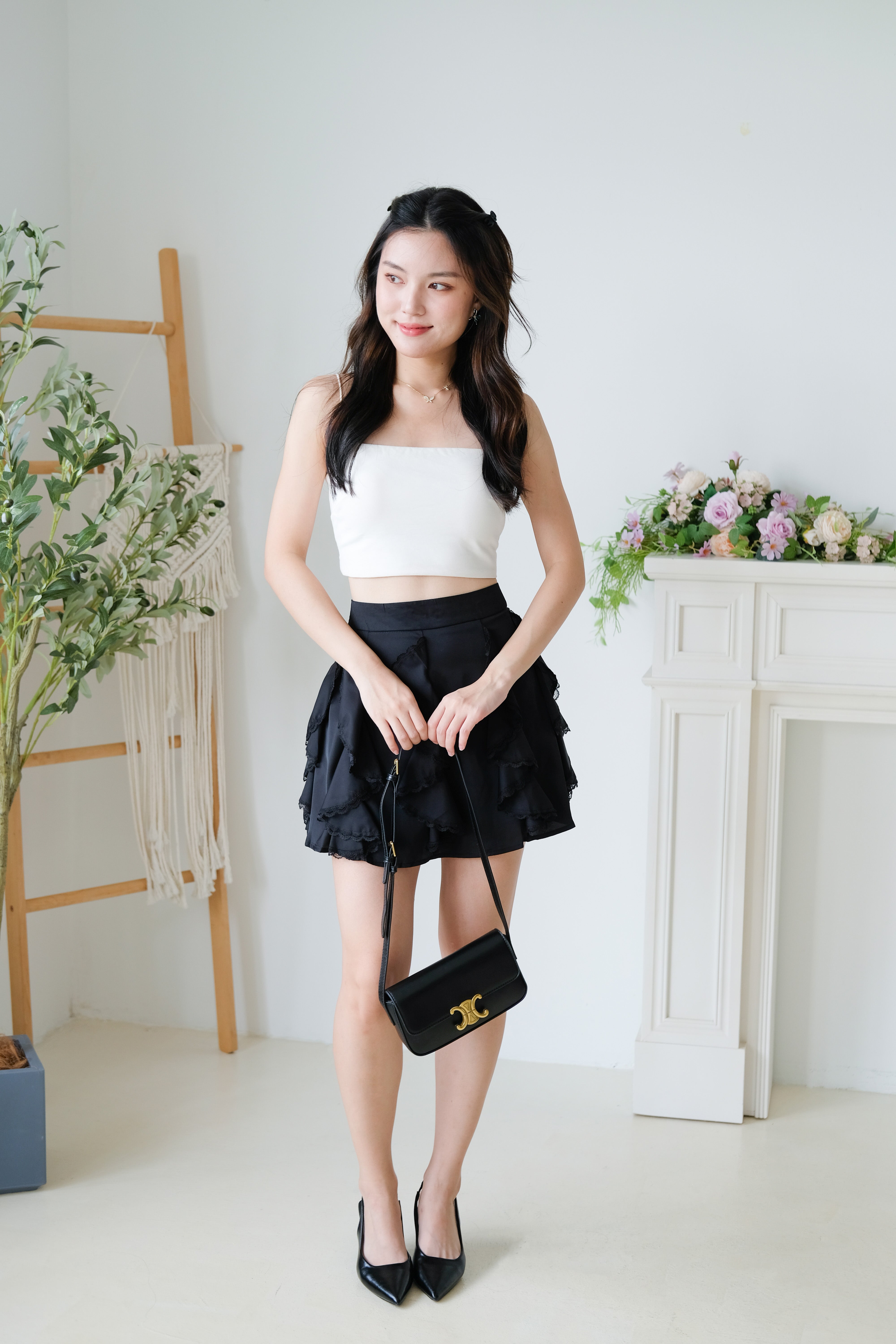 Winnie Ruffle Flare Skirt (Black)