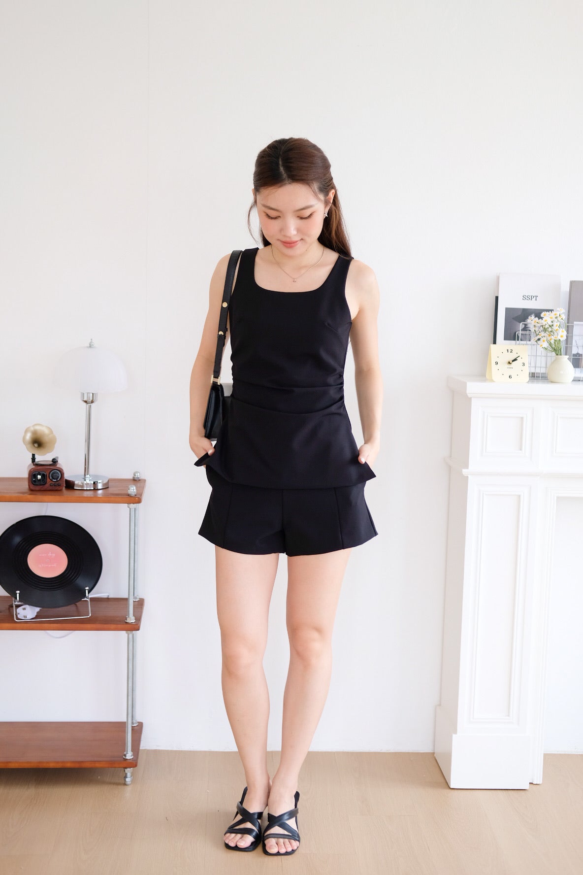 Cooper Ruched Flare Top (Black)