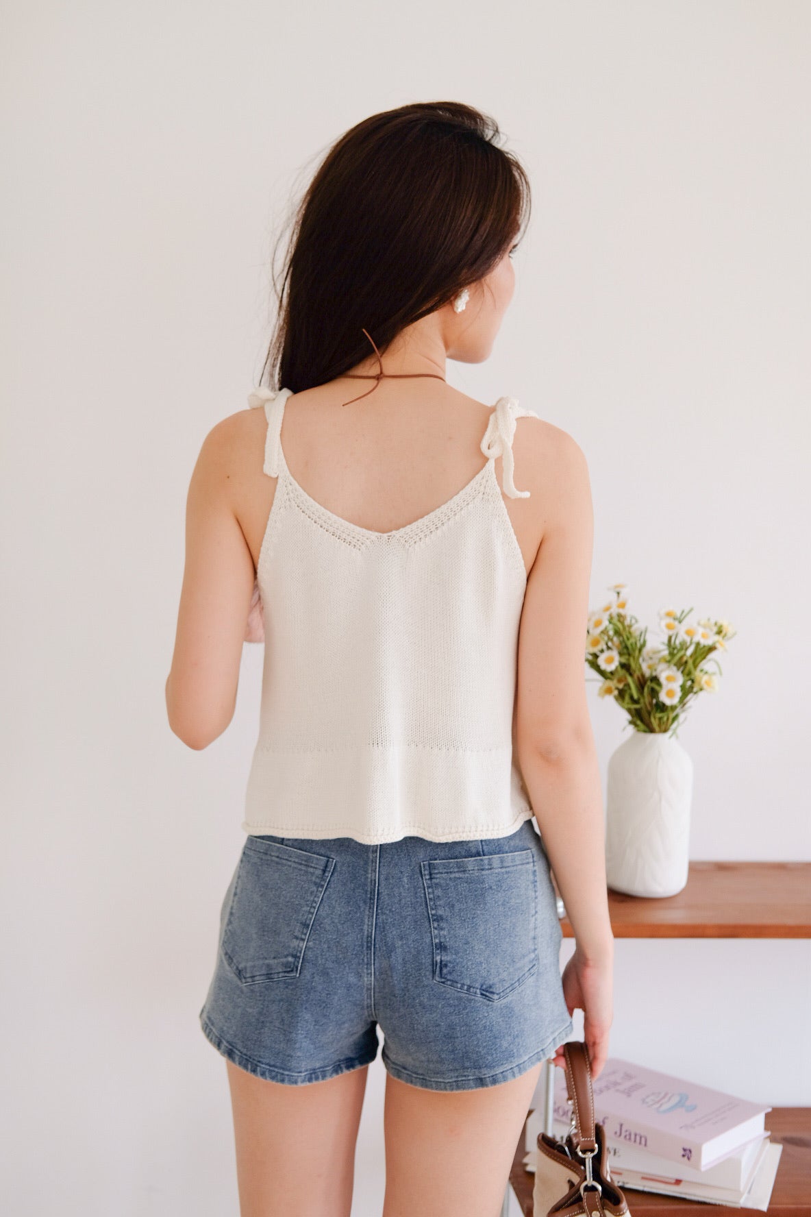 Gracie Self Tie Button Knit Top (Cream)